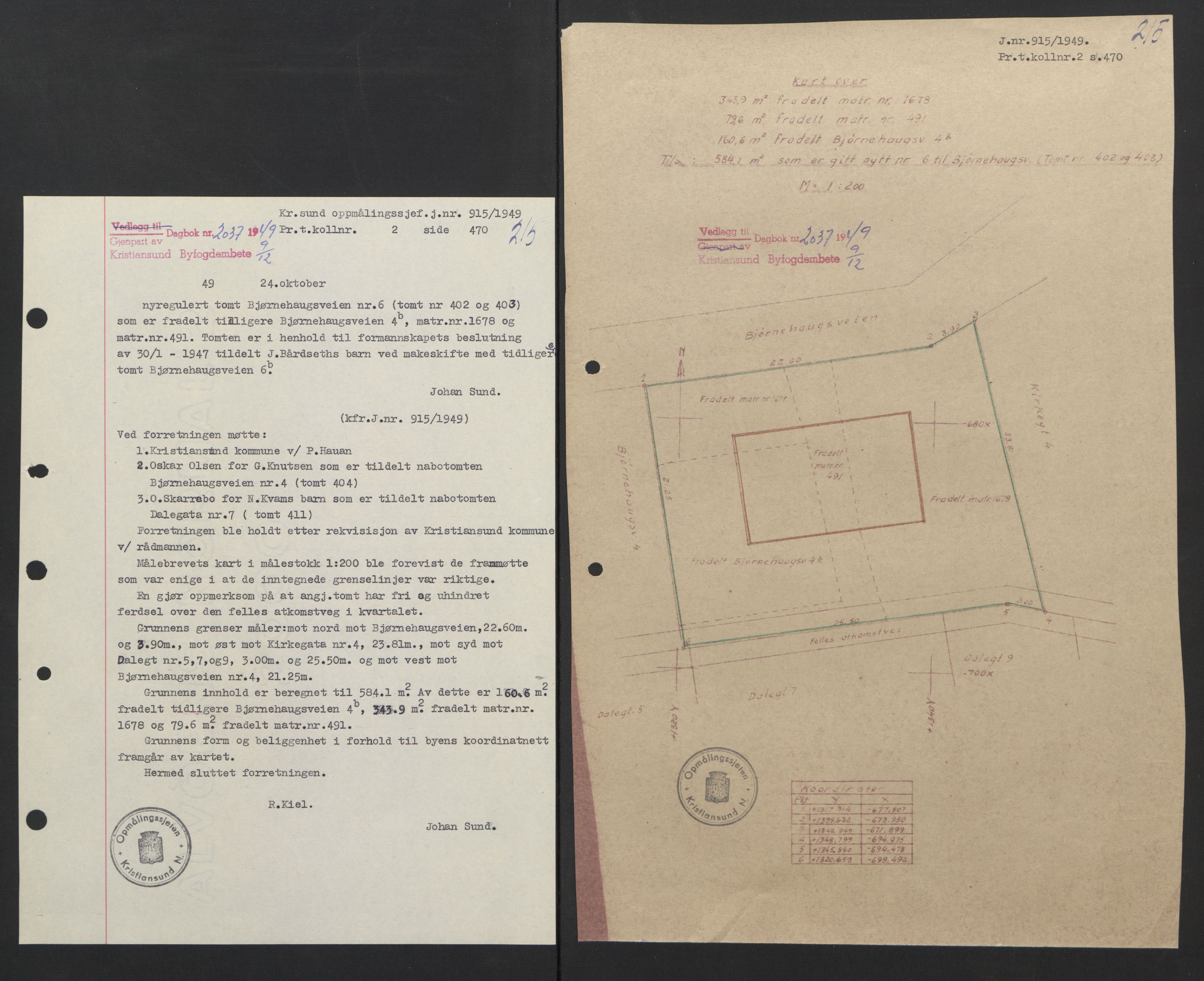 Kristiansund byfogd, AV/SAT-A-4587/A/27: Mortgage book no. 42, 1947-1950, Diary no: : 2037/1949