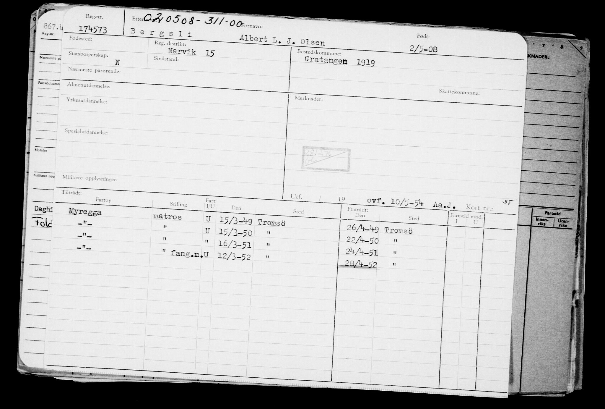 Direktoratet for sjømenn, AV/RA-S-3545/G/Gb/L0077: Hovedkort, 1908, p. 15