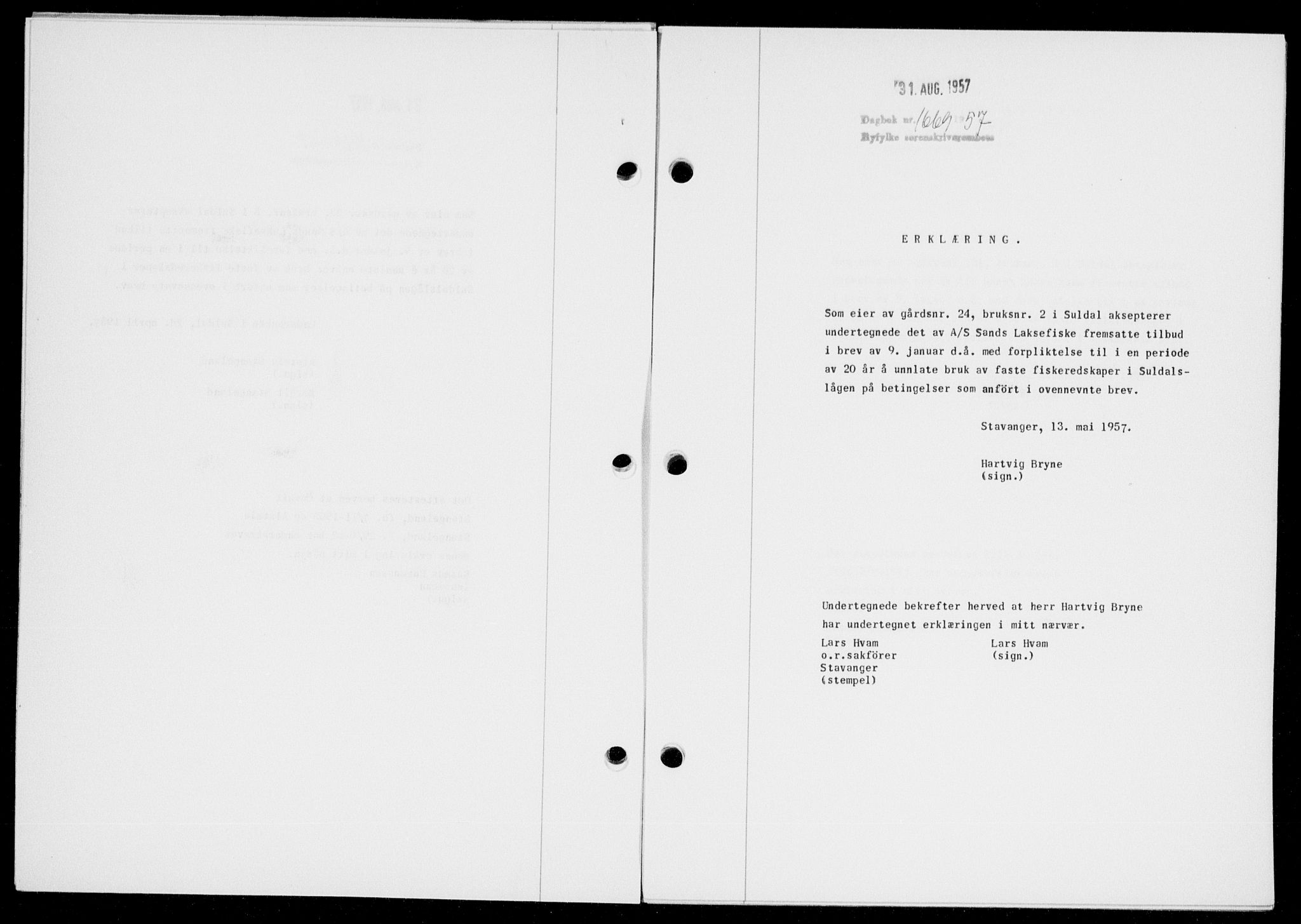Ryfylke tingrett, SAST/A-100055/001/II/IIB/L0138: Mortgage book no. 117, 1957-1957, Diary no: : 1669/1957