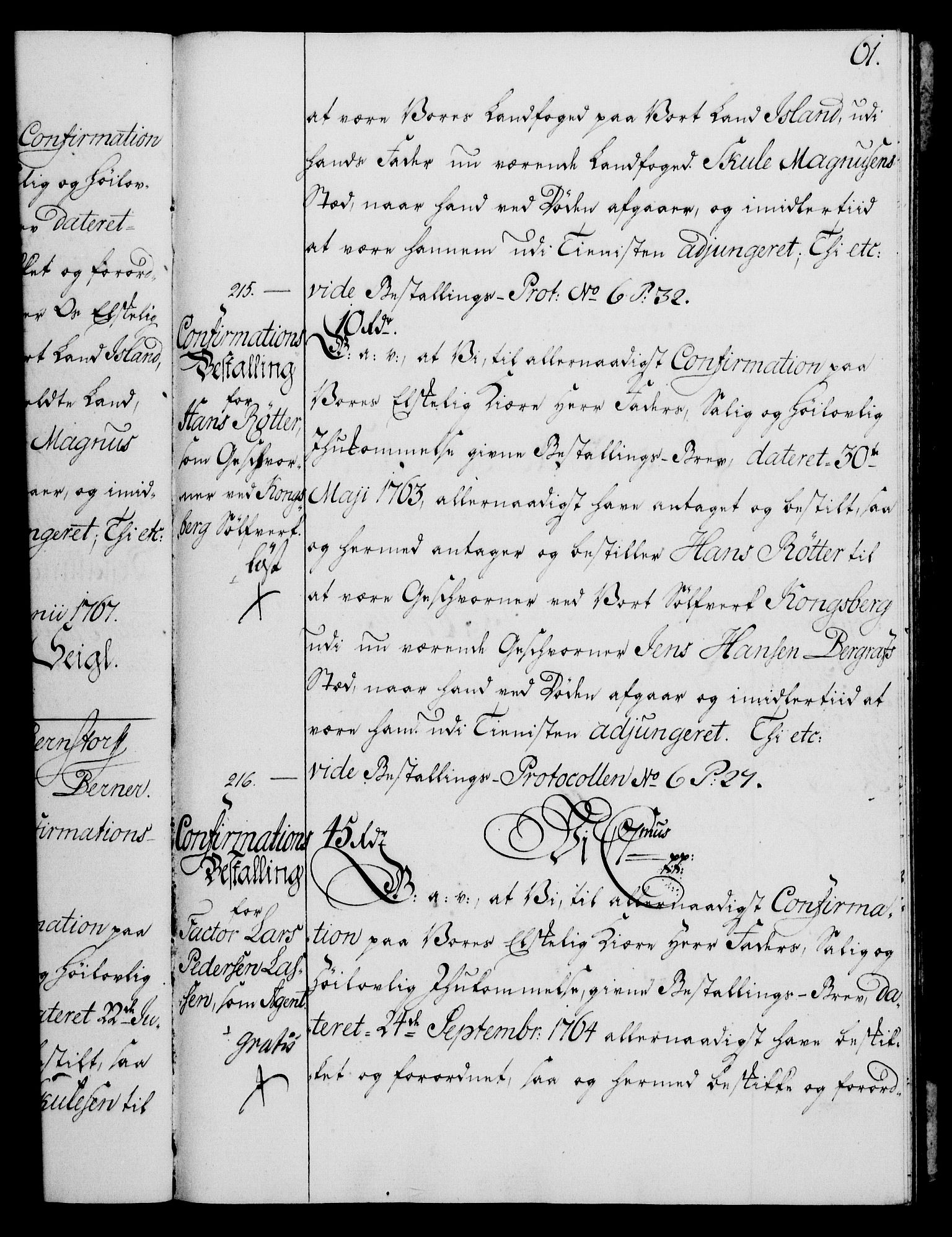 Rentekammeret, Kammerkanselliet, RA/EA-3111/G/Gg/Ggg/L0003: Norsk konfirmasjonsbestallingsprotokoll med register (merket RK 53.33), 1766-1772, p. 61