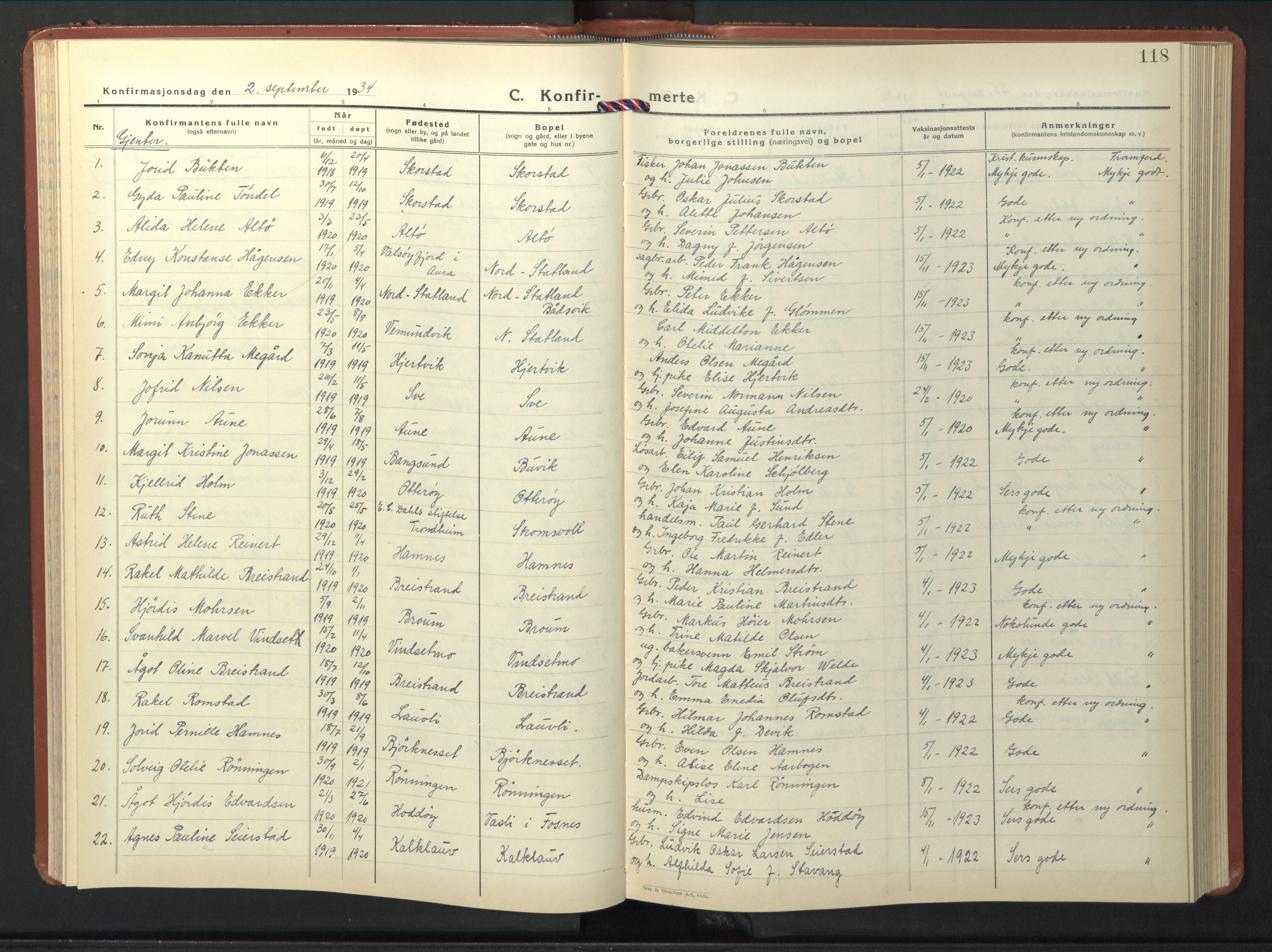 Ministerialprotokoller, klokkerbøker og fødselsregistre - Nord-Trøndelag, SAT/A-1458/774/L0631: Parish register (copy) no. 774C02, 1934-1950, p. 118