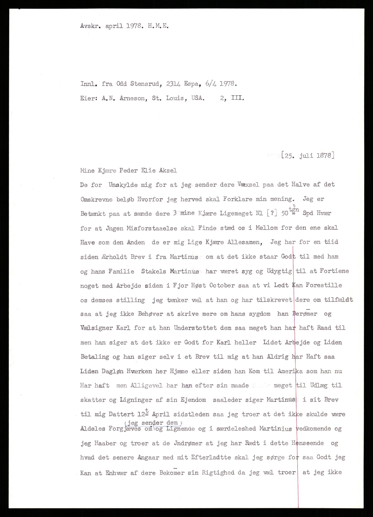 Samlinger til kildeutgivelse, Amerikabrevene, AV/RA-EA-4057/F/L0009: Innlån fra Hedmark: Statsarkivet i Hamar - Wærenskjold, 1838-1914, p. 732