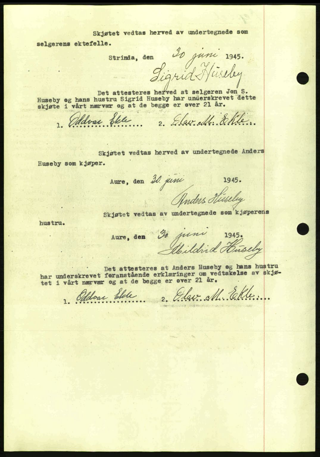 Nordmøre sorenskriveri, AV/SAT-A-4132/1/2/2Ca: Mortgage book no. A100a, 1945-1945, Diary no: : 1381/1945