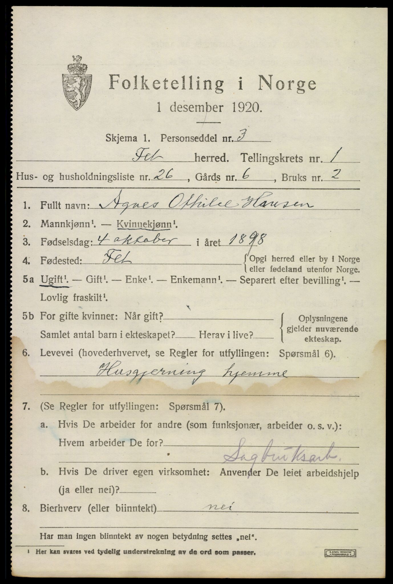 SAO, 1920 census for Fet, 1920, p. 2108