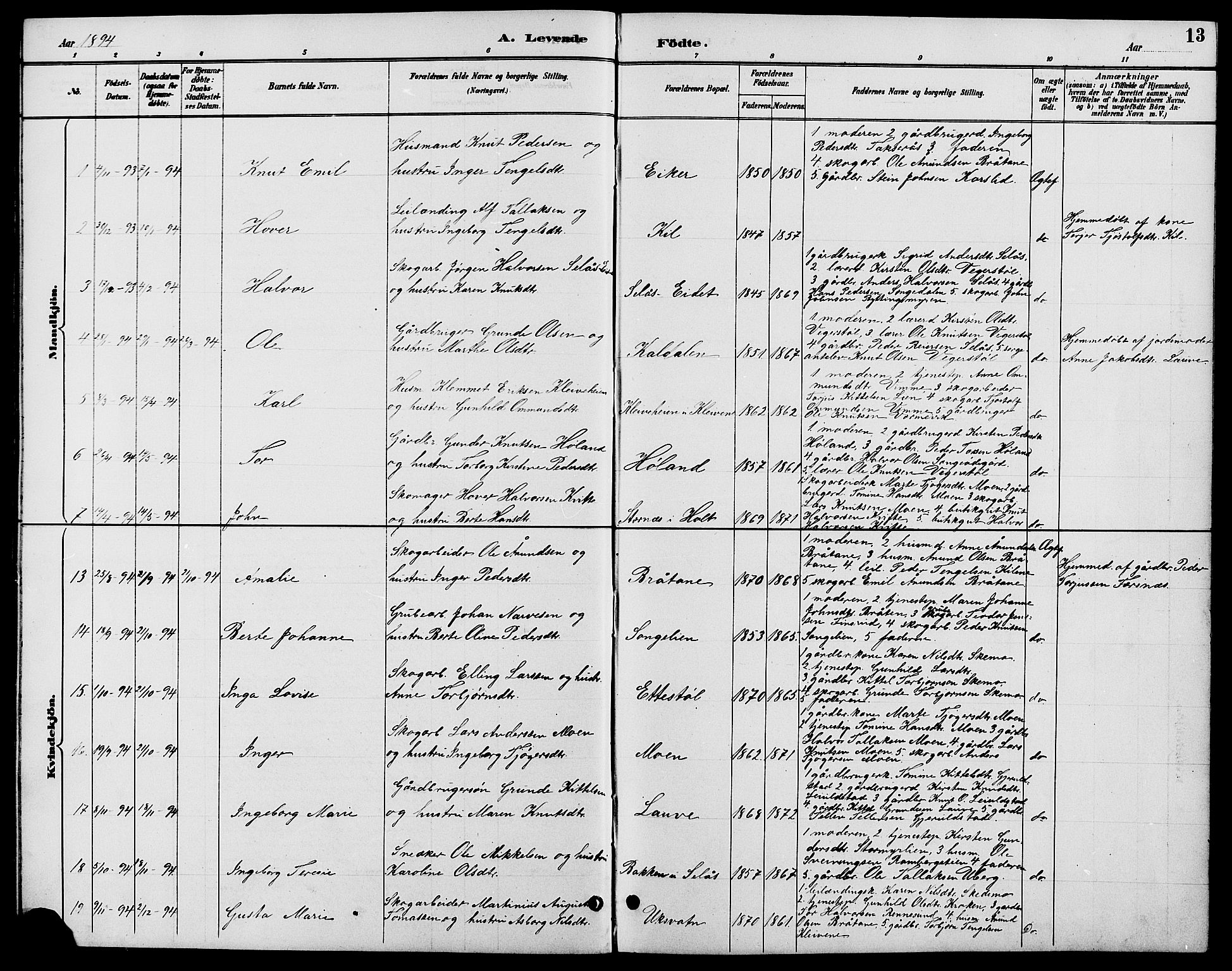 Gjerstad sokneprestkontor, SAK/1111-0014/F/Fb/Fbb/L0004: Parish register (copy) no. B 4, 1890-1910, p. 13