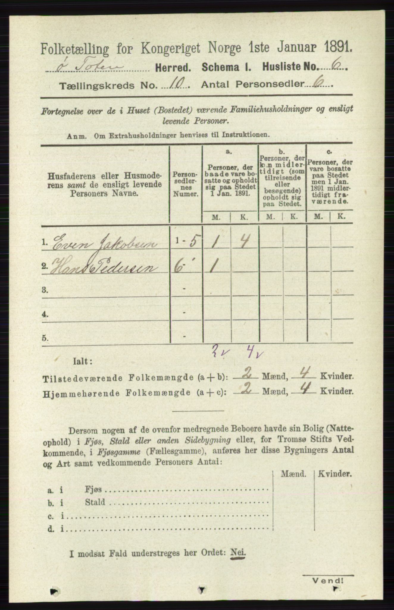 RA, 1891 census for 0528 Østre Toten, 1891, p. 6298