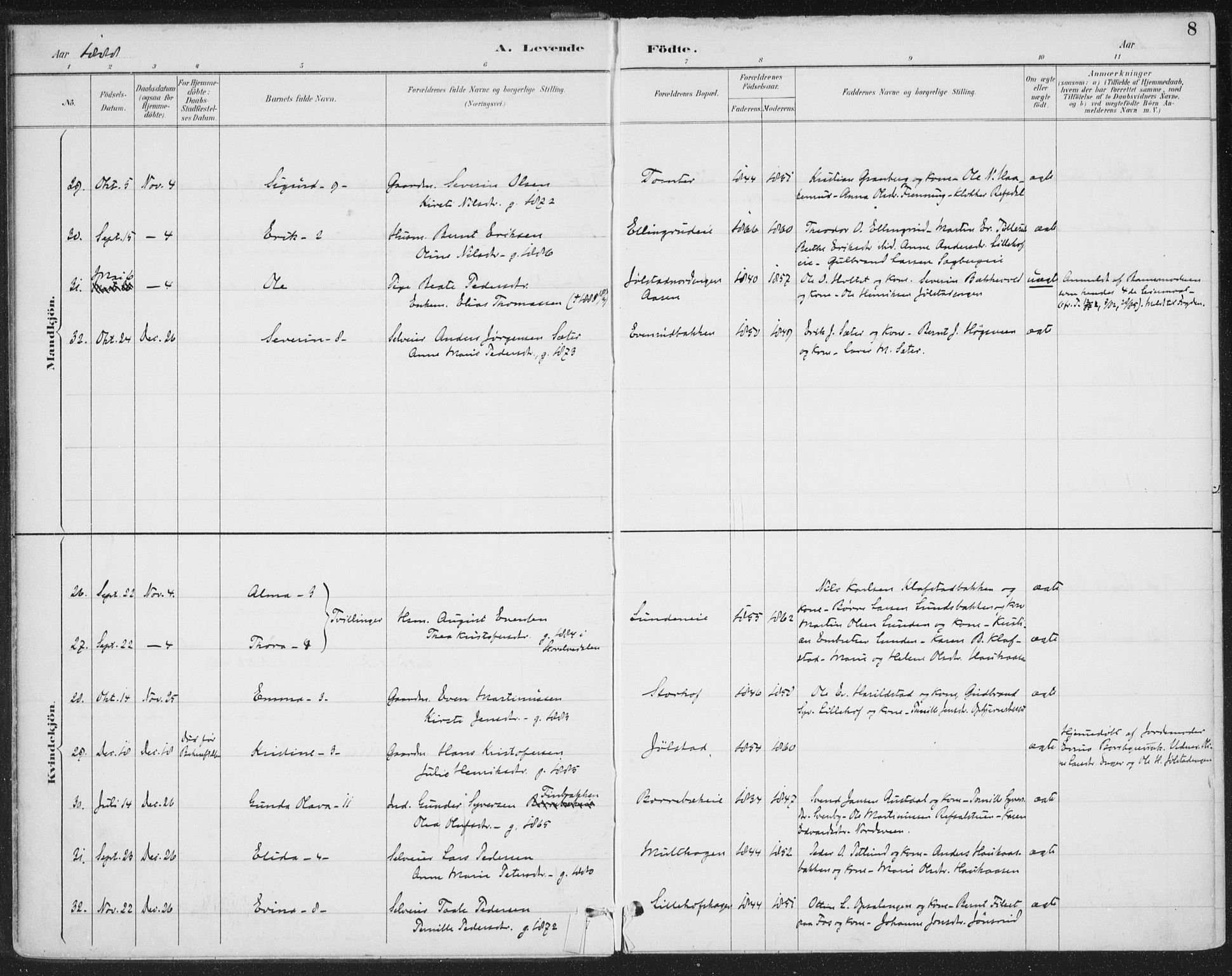 Romedal prestekontor, AV/SAH-PREST-004/K/L0008: Parish register (official) no. 8, 1887-1905, p. 8