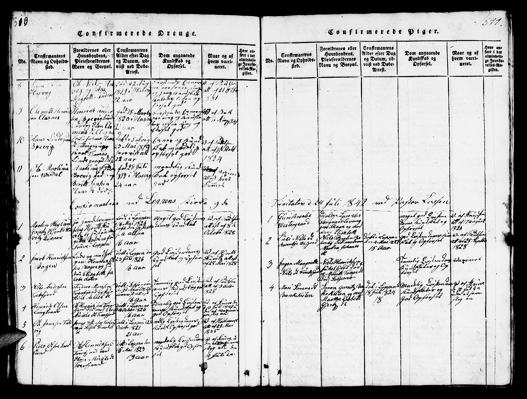 Loppa sokneprestkontor, AV/SATØ-S-1339/H/Hb/L0001klokker: Parish register (copy) no. 1, 1820-1849, p. 510-511