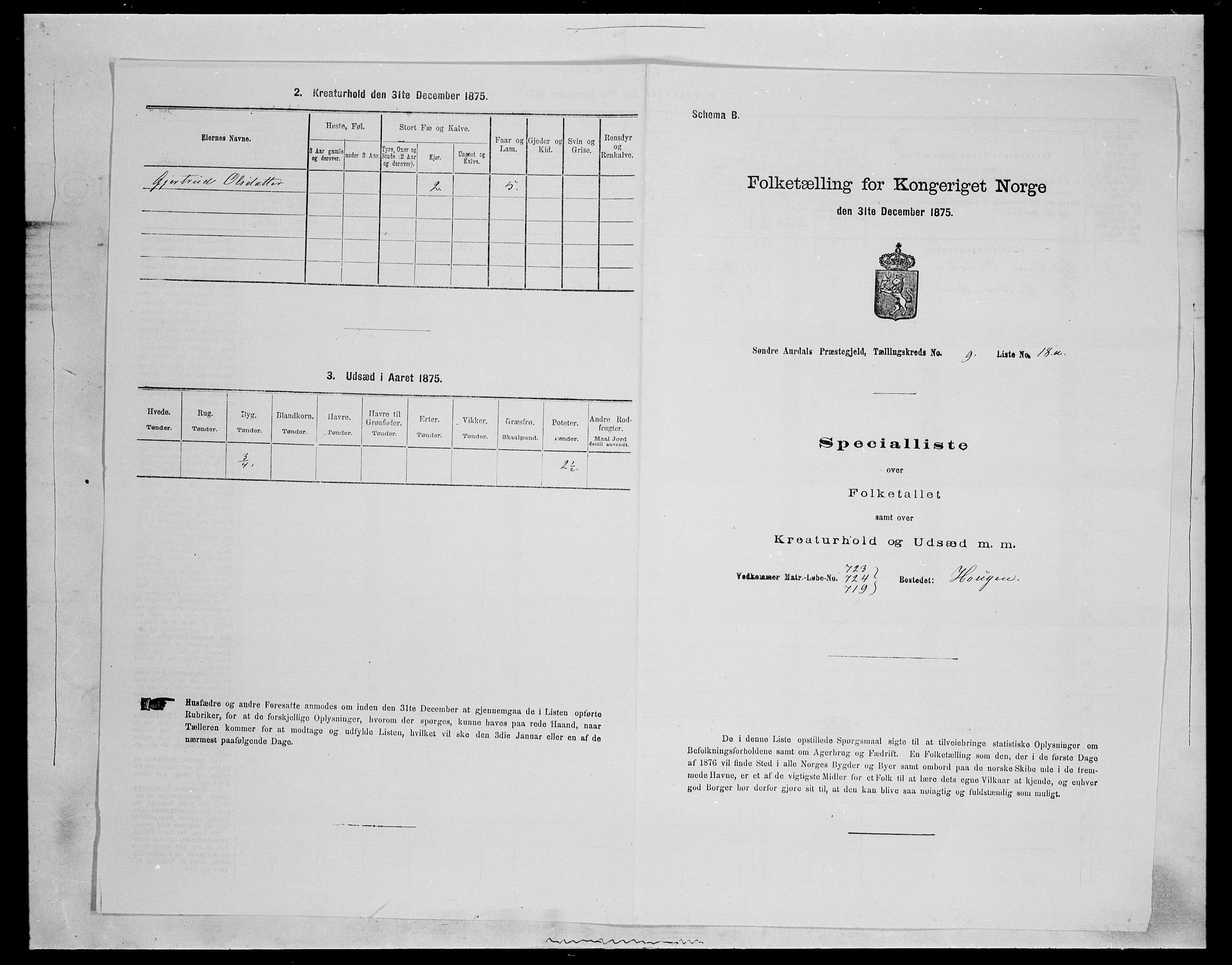 SAH, 1875 census for 0540P Sør-Aurdal, 1875, p. 1488