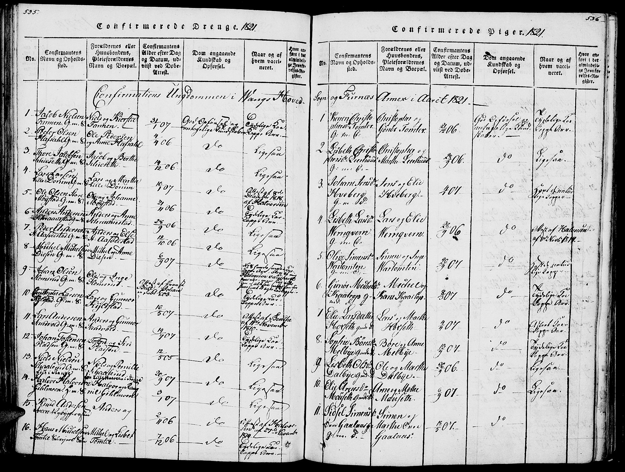 Vang prestekontor, Hedmark, SAH/PREST-008/H/Ha/Haa/L0007: Parish register (official) no. 7, 1813-1826, p. 535-536