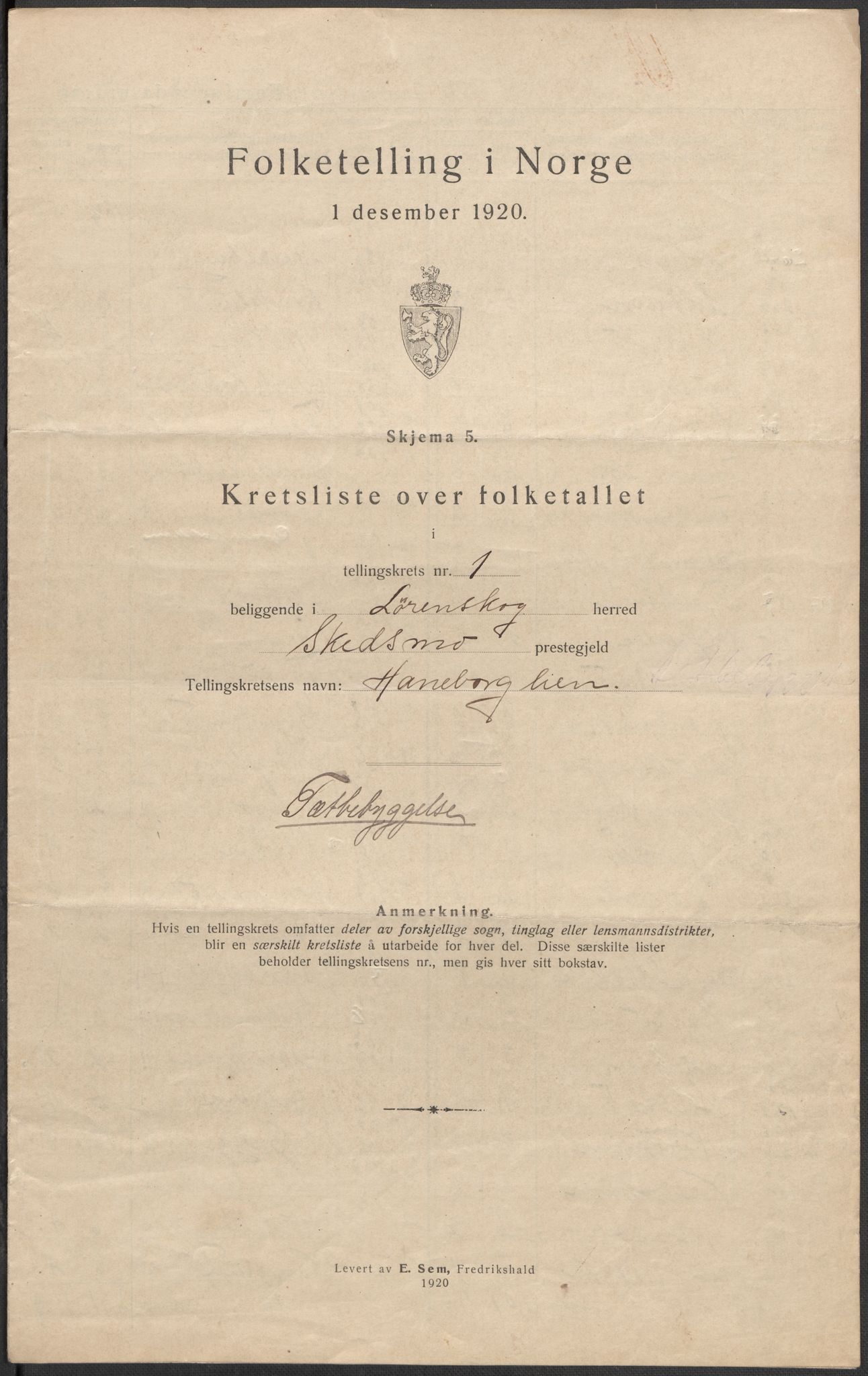 SAO, 1920 census for Lørenskog, 1920, p. 5