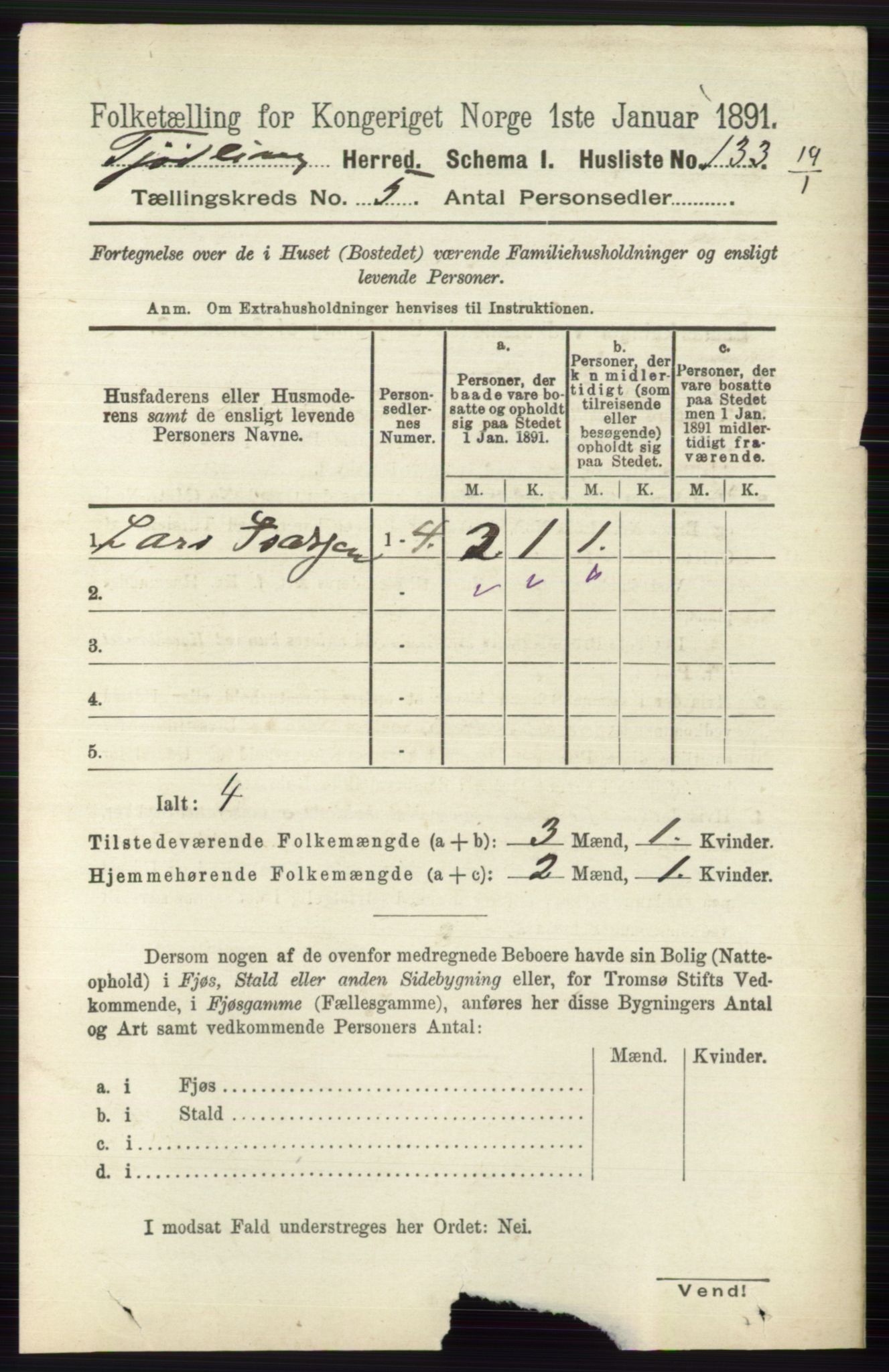 RA, 1891 census for 0725 Tjølling, 1891, p. 1968