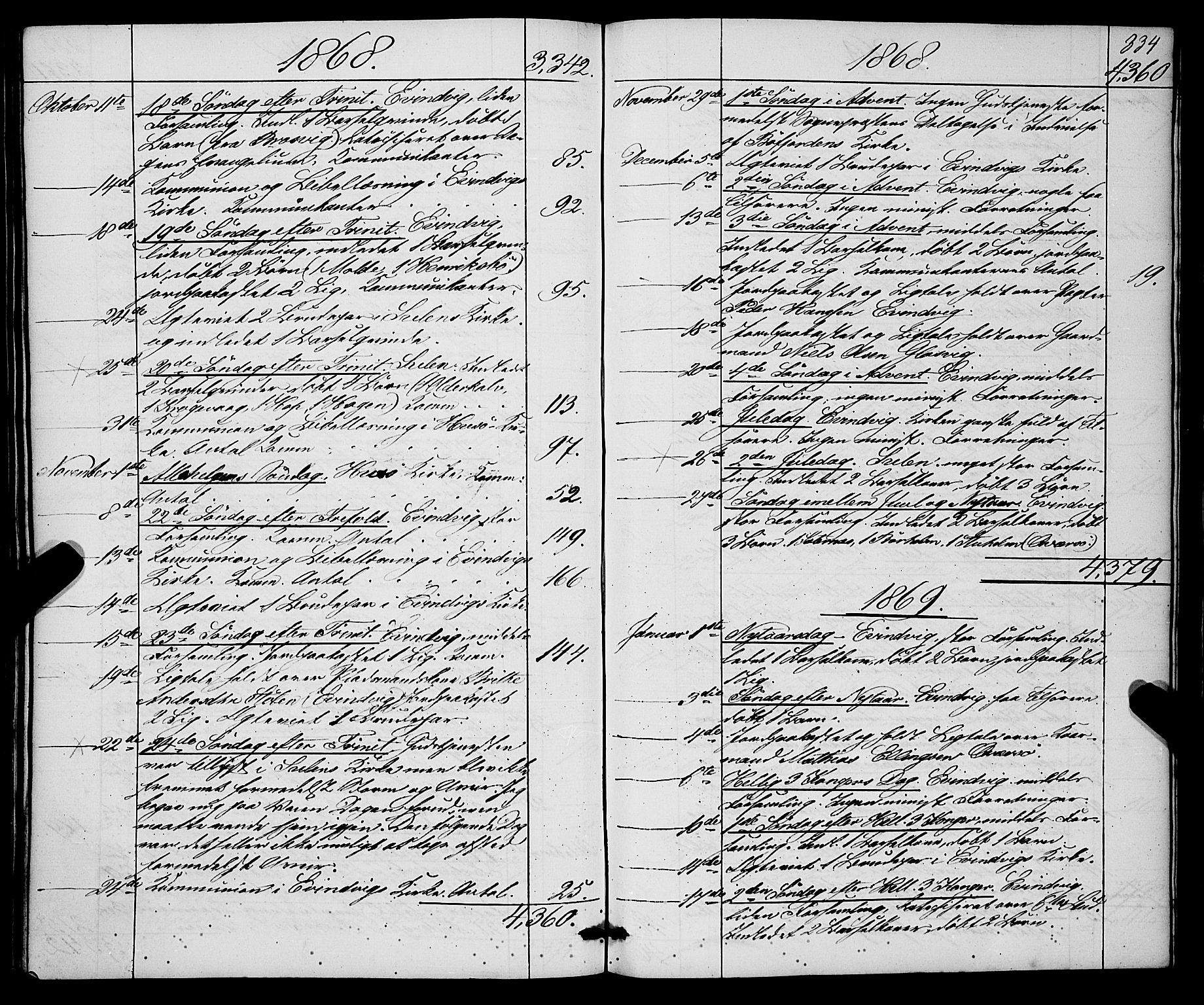 Gulen sokneprestembete, AV/SAB-A-80201/H/Haa/Haaa/L0022: Parish register (official) no. A 22, 1859-1869, p. 334