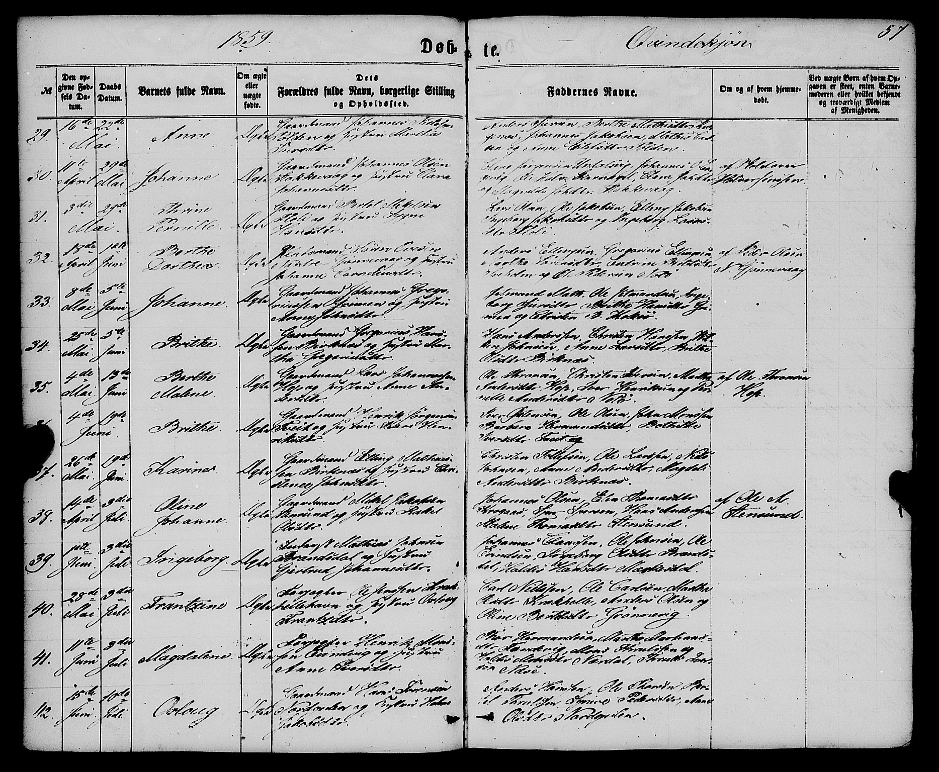 Gulen sokneprestembete, AV/SAB-A-80201/H/Haa/Haaa/L0022: Parish register (official) no. A 22, 1859-1869, p. 57