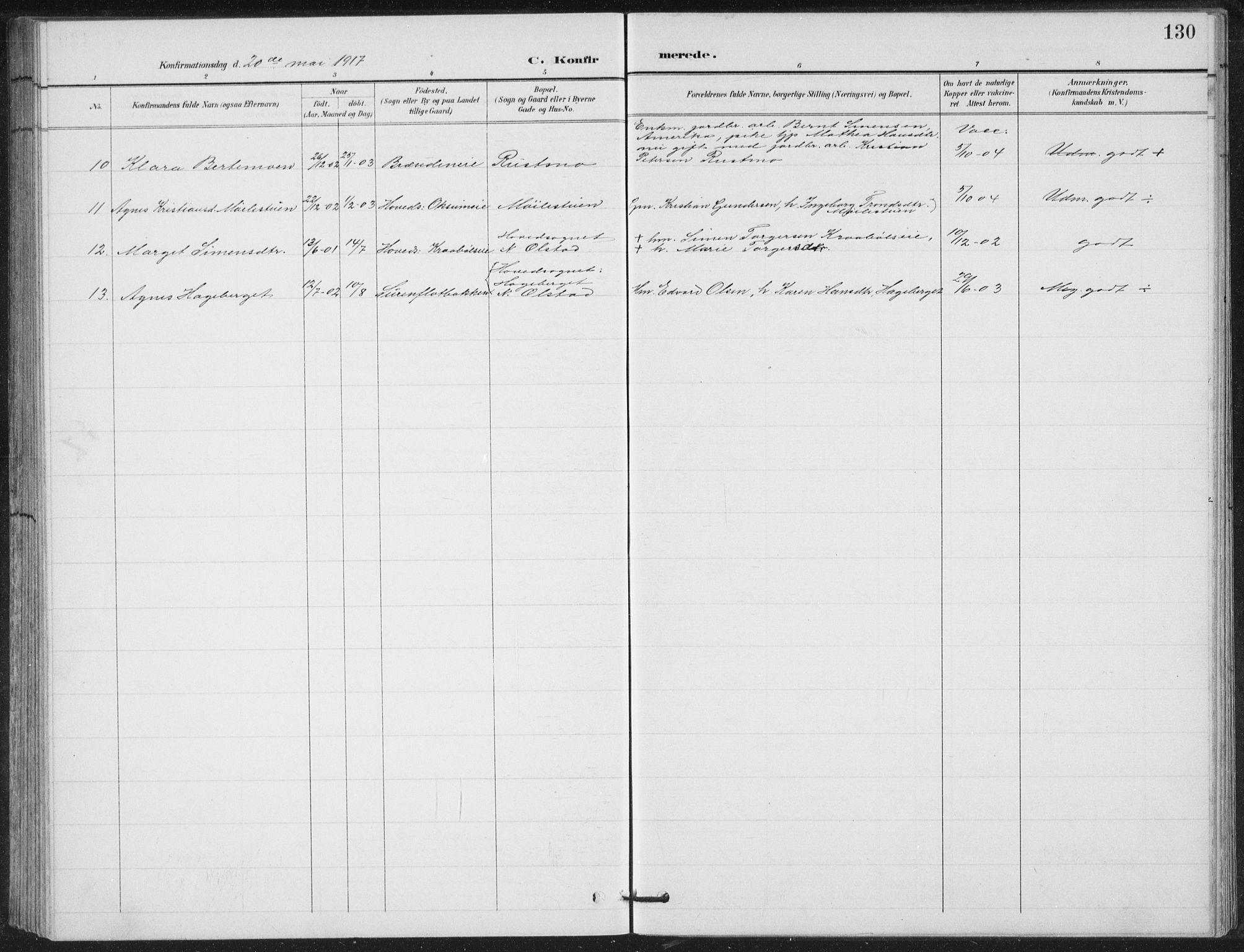 Vestre Gausdal prestekontor, AV/SAH-PREST-094/H/Ha/Hab/L0004: Parish register (copy) no. 4, 1898-1939, p. 130