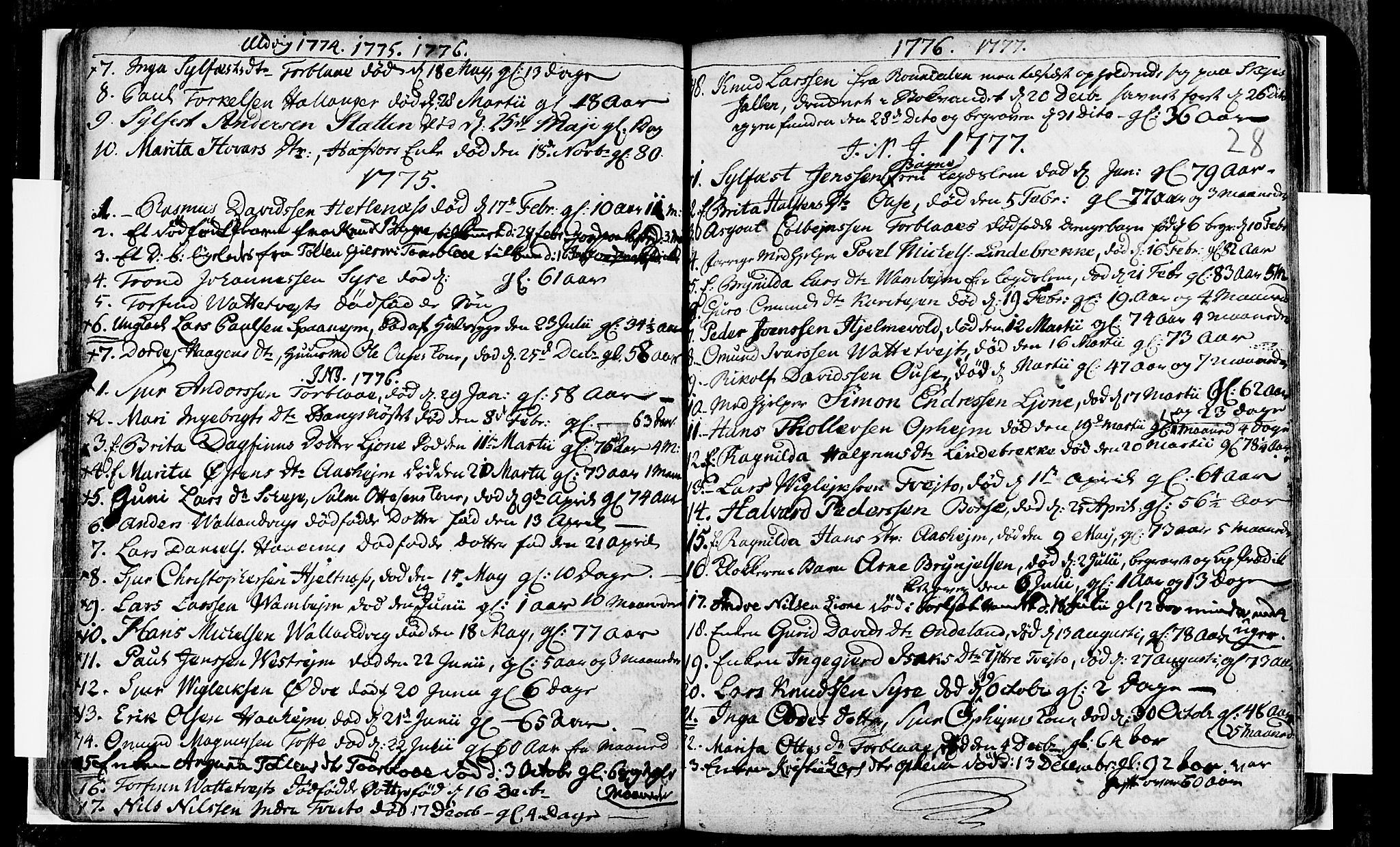 Ulvik sokneprestembete, SAB/A-78801/H/Haa: Parish register (official) no. A 8, 1743-1792, p. 28