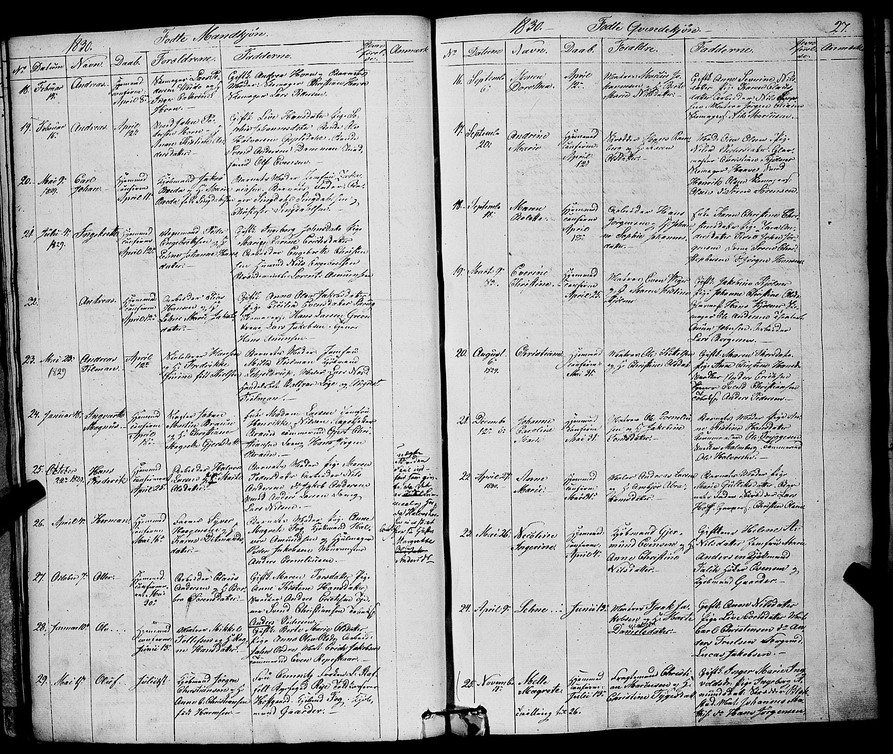 Larvik kirkebøker, AV/SAKO-A-352/F/Fa/L0002: Parish register (official) no. I 2, 1825-1847, p. 27