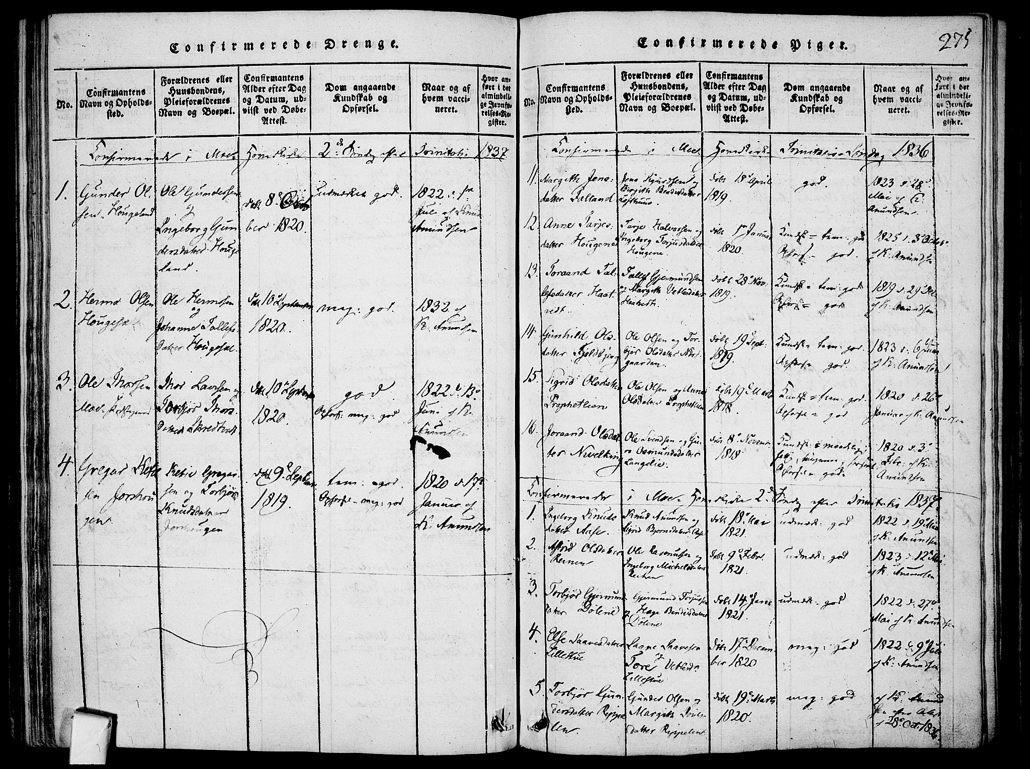 Mo kirkebøker, SAKO/A-286/F/Fa/L0004: Parish register (official) no. I 4, 1814-1844, p. 275