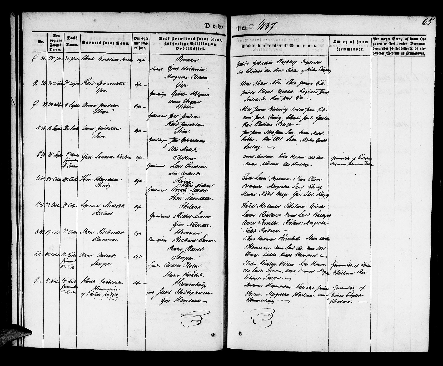 Kvinnherad sokneprestembete, SAB/A-76401/H/Haa: Parish register (official) no. A 6, 1835-1843, p. 65