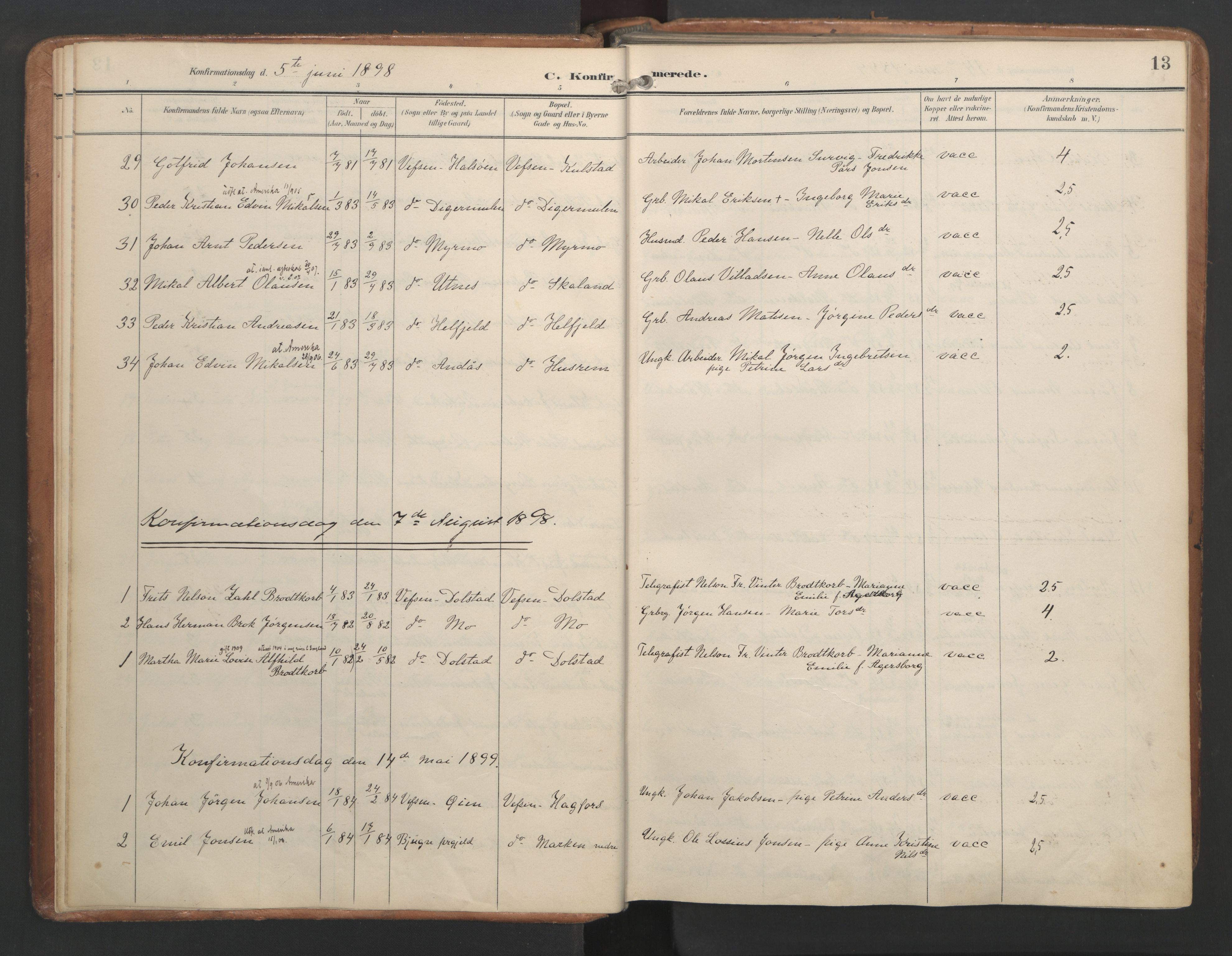 Ministerialprotokoller, klokkerbøker og fødselsregistre - Nordland, AV/SAT-A-1459/820/L0298: Parish register (official) no. 820A19, 1897-1915, p. 13