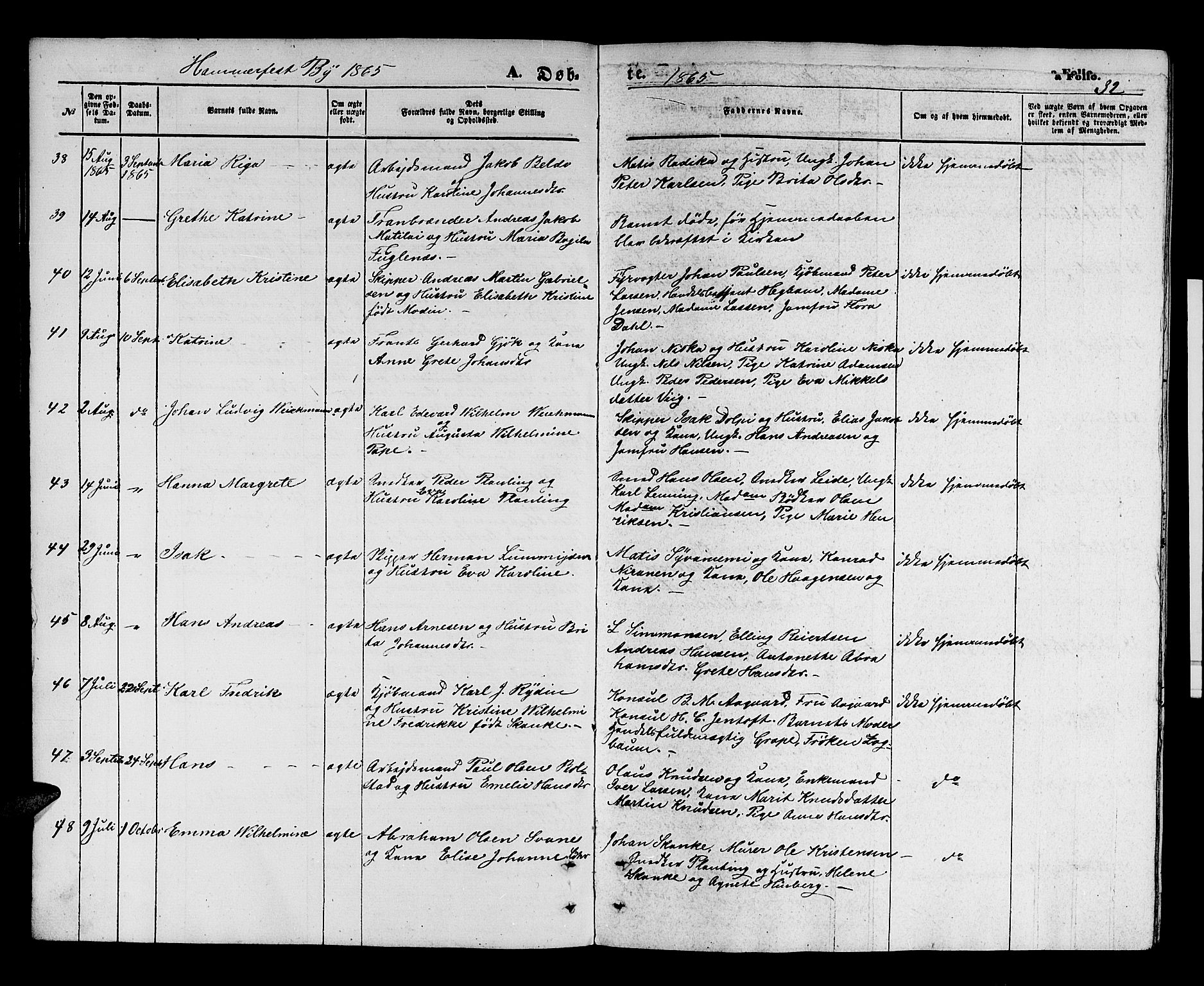 Hammerfest sokneprestkontor, AV/SATØ-S-1347/H/Hb/L0003.klokk: Parish register (copy) no. 3 /1, 1862-1868, p. 32