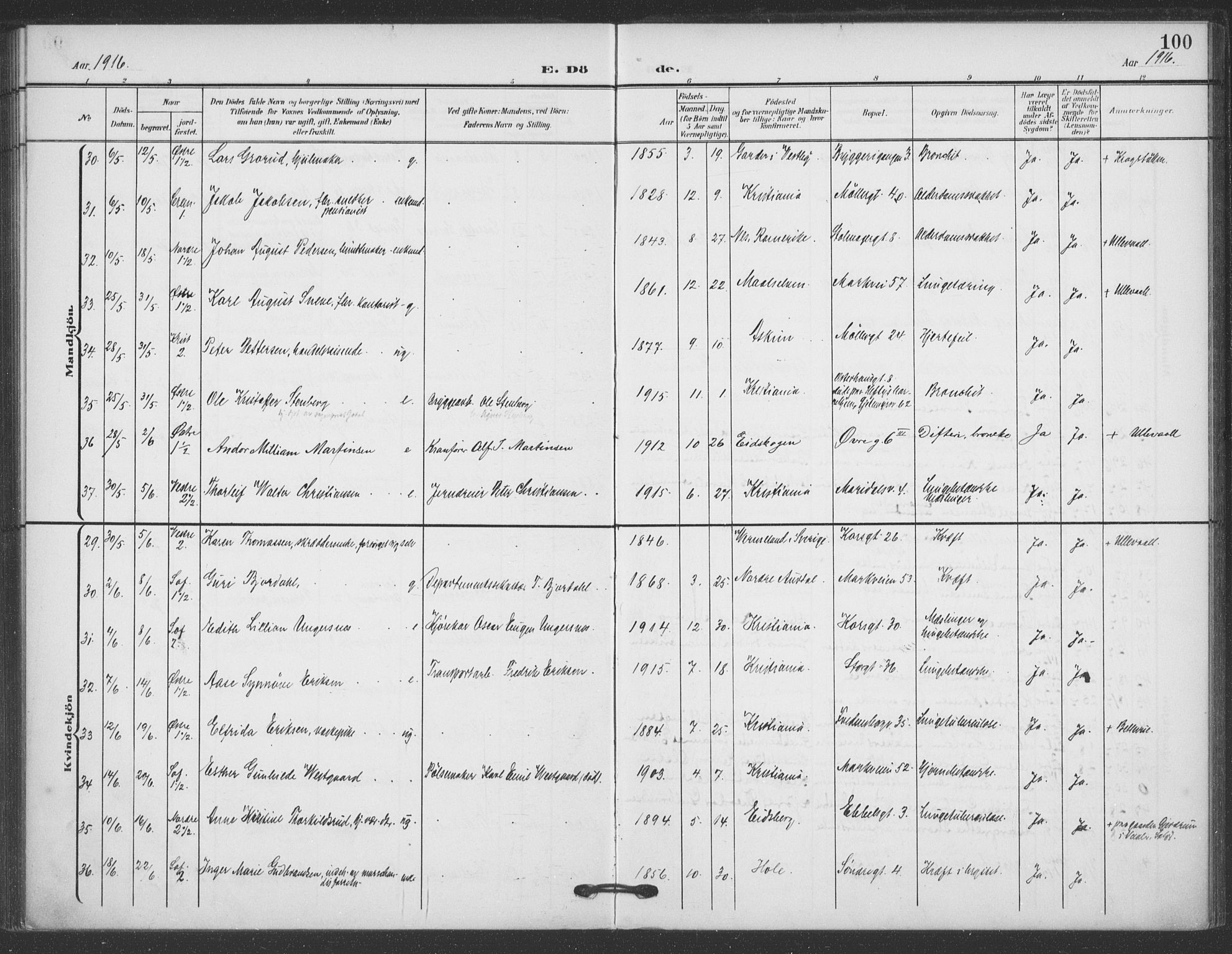 Jakob prestekontor Kirkebøker, SAO/A-10850/F/Fa/L0011: Parish register (official) no. 11, 1906-1920, p. 100