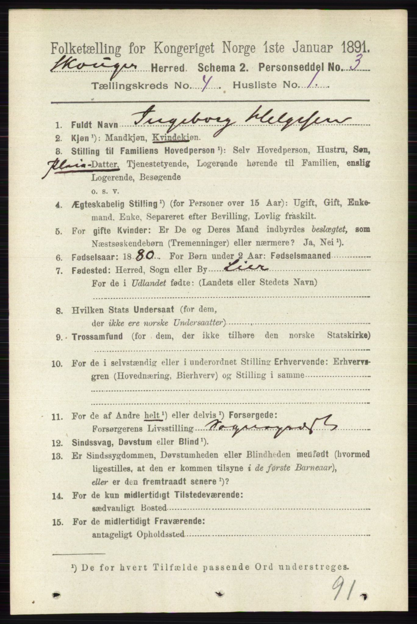 RA, 1891 census for 0712 Skoger, 1891, p. 2263