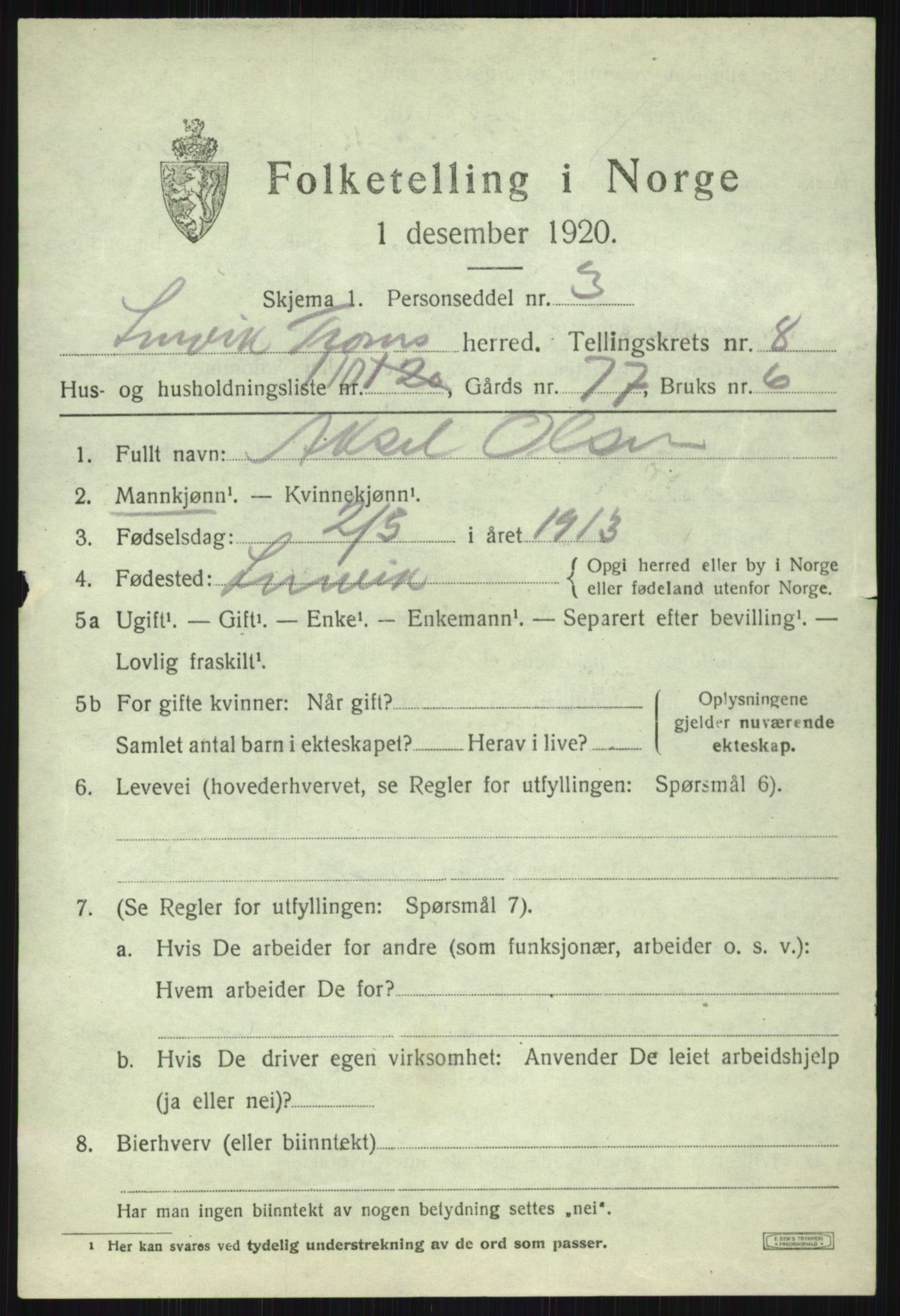 SATØ, 1920 census for Lenvik, 1920, p. 12278