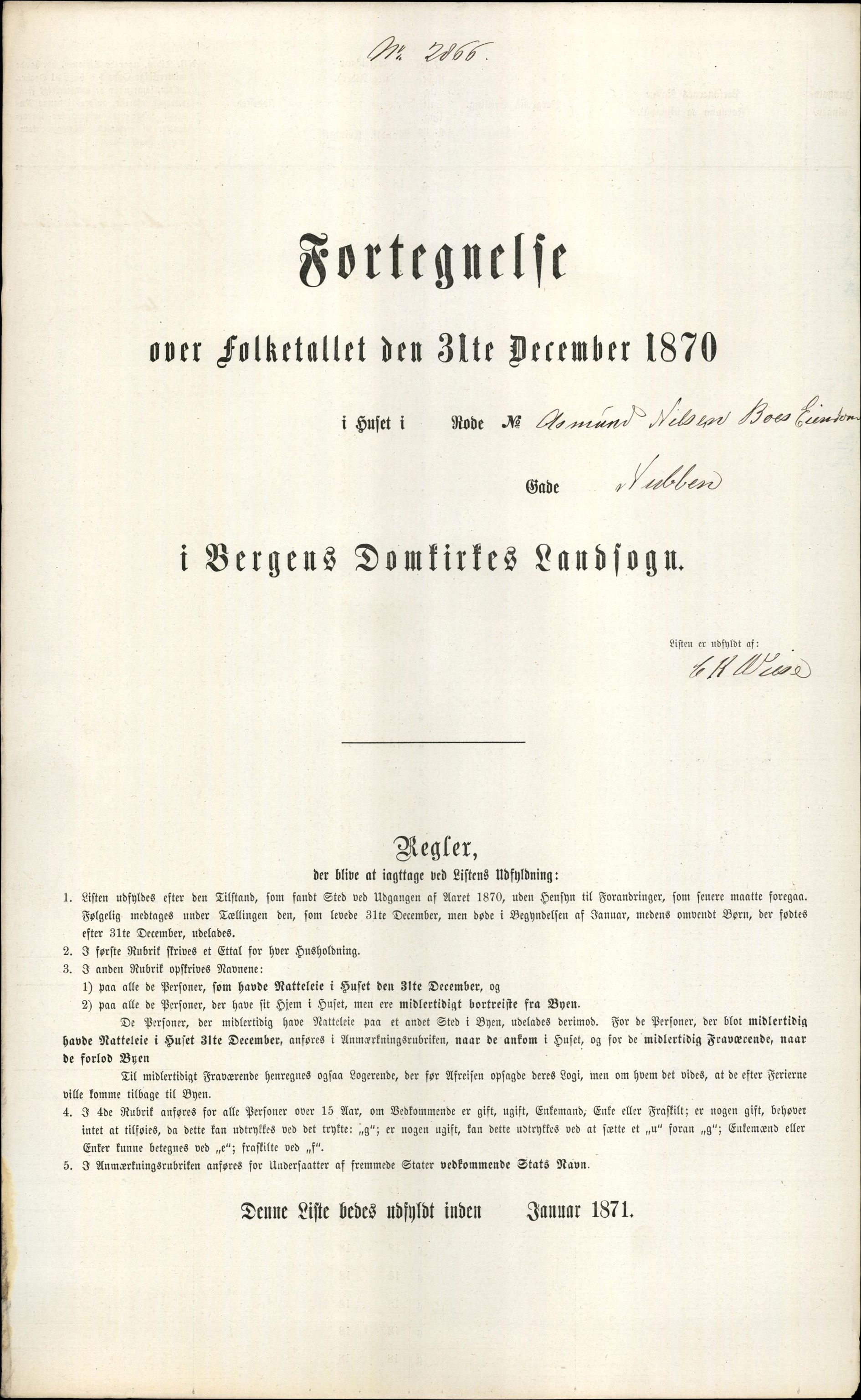 RA, 1870 census for 1301 Bergen, 1870