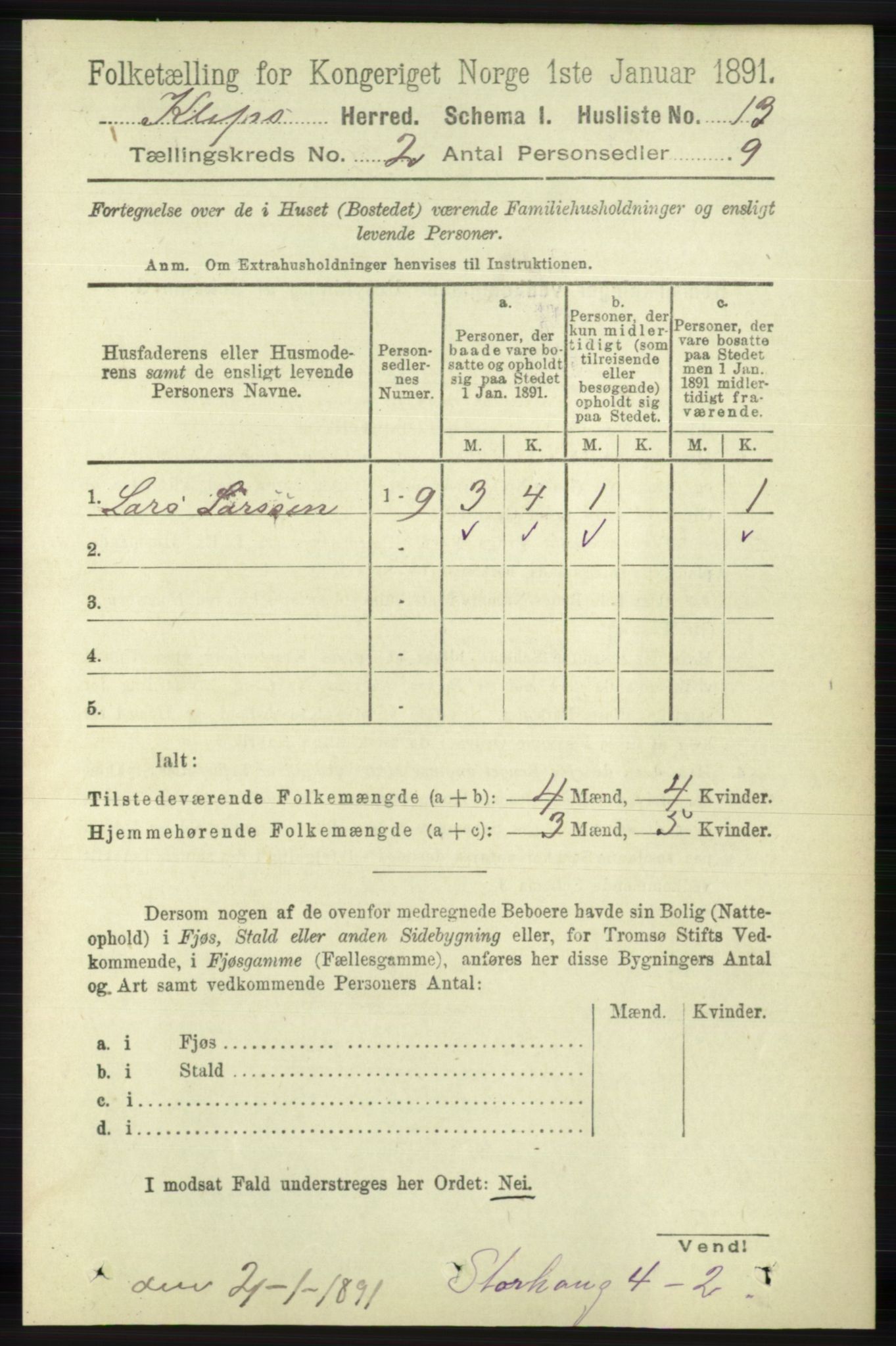 RA, 1891 census for 1120 Klepp, 1891, p. 321