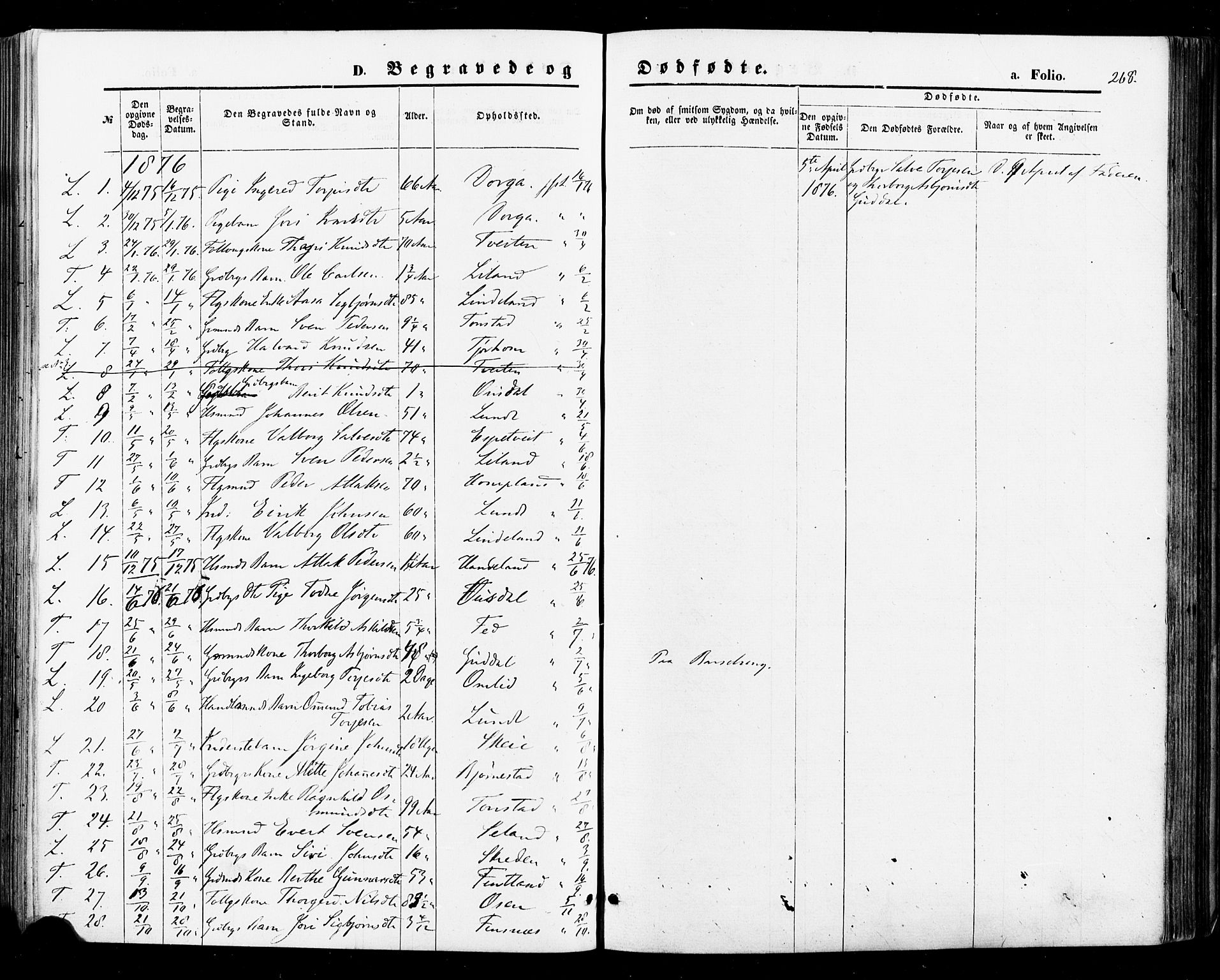 Sirdal sokneprestkontor, AV/SAK-1111-0036/F/Fa/Fab/L0003: Parish register (official) no. A 3, 1874-1886, p. 268