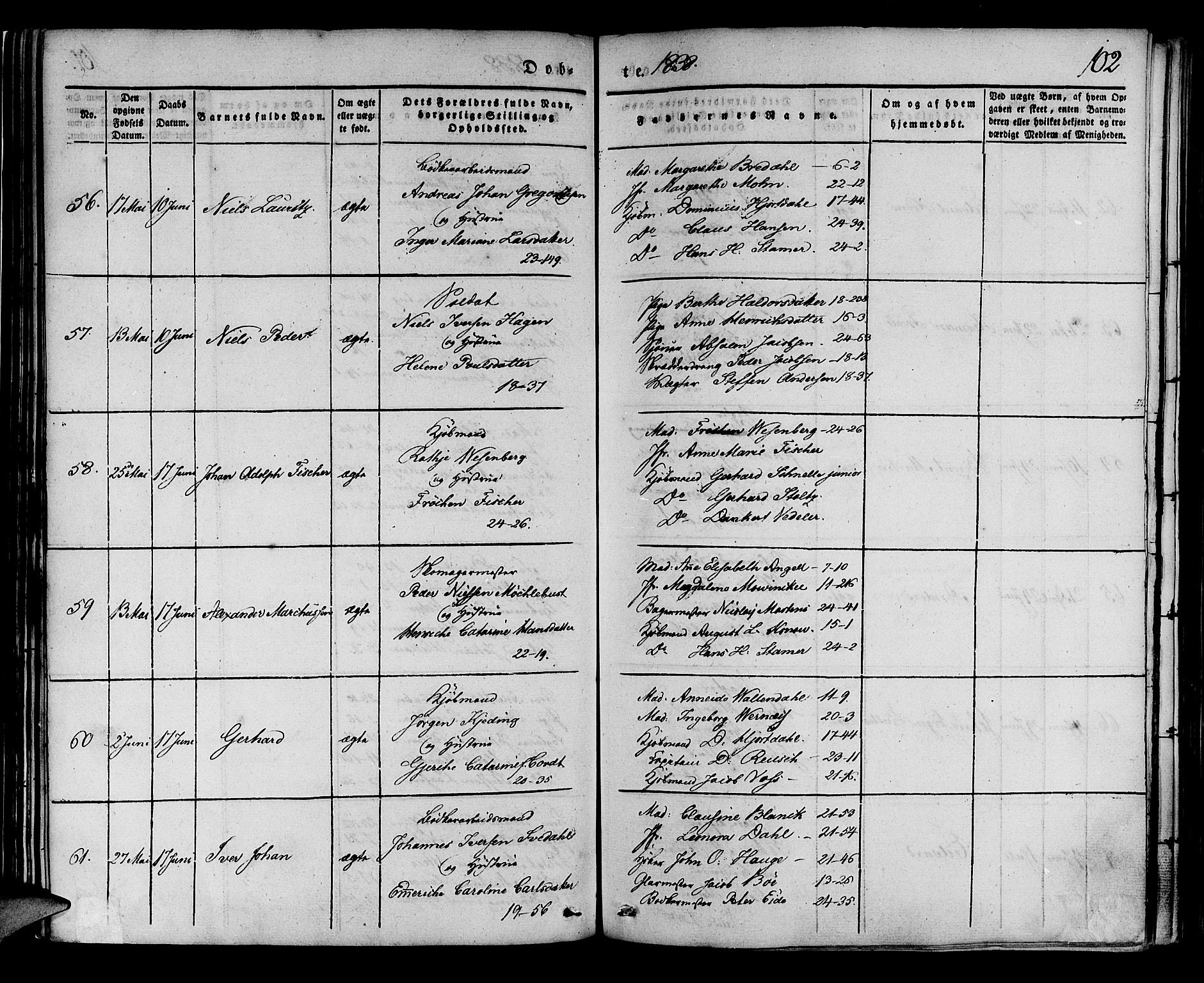 Korskirken sokneprestembete, SAB/A-76101/H/Haa/L0015: Parish register (official) no. B 1, 1833-1841, p. 102