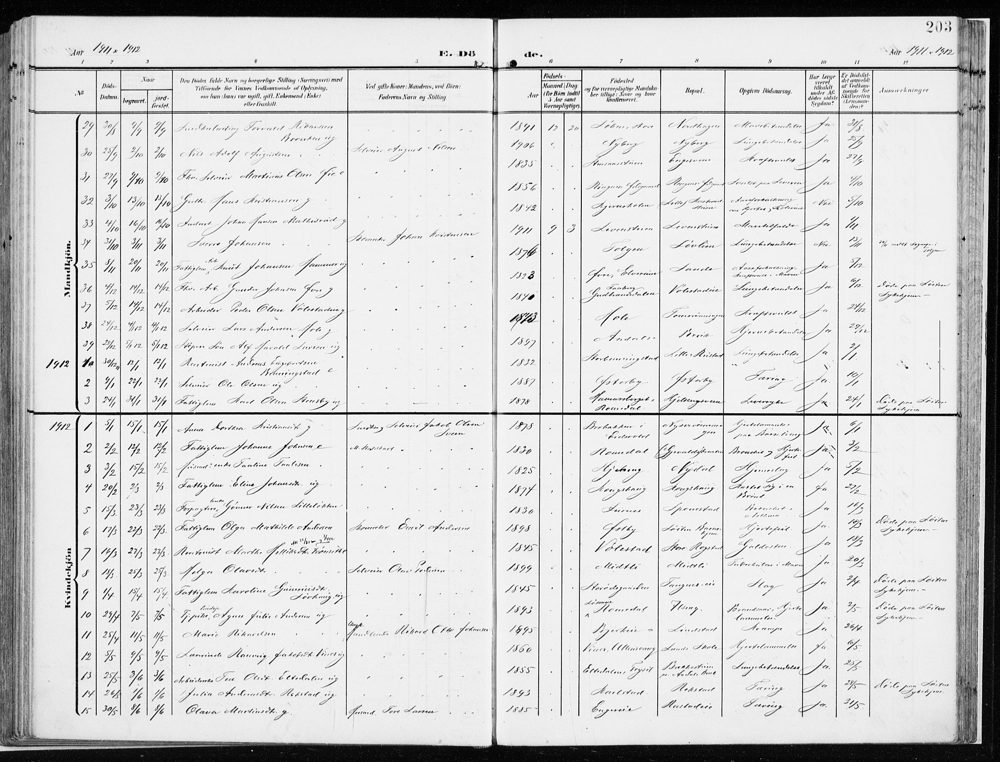 Løten prestekontor, AV/SAH-PREST-022/K/Ka/L0011: Parish register (official) no. 11, 1908-1917, p. 203