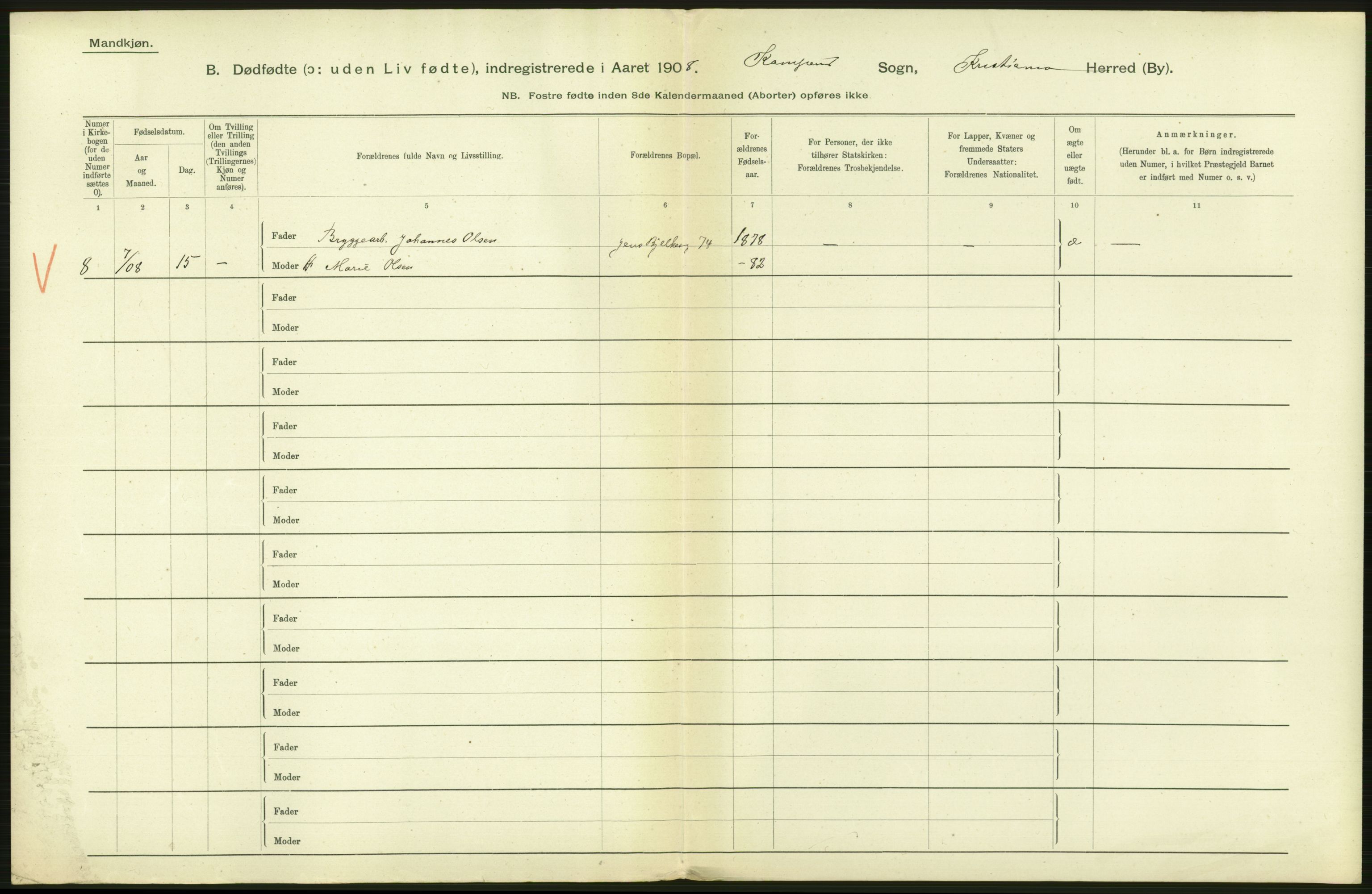 Statistisk sentralbyrå, Sosiodemografiske emner, Befolkning, AV/RA-S-2228/D/Df/Dfa/Dfaf/L0009: Kristiania: Døde, dødfødte., 1908, p. 454