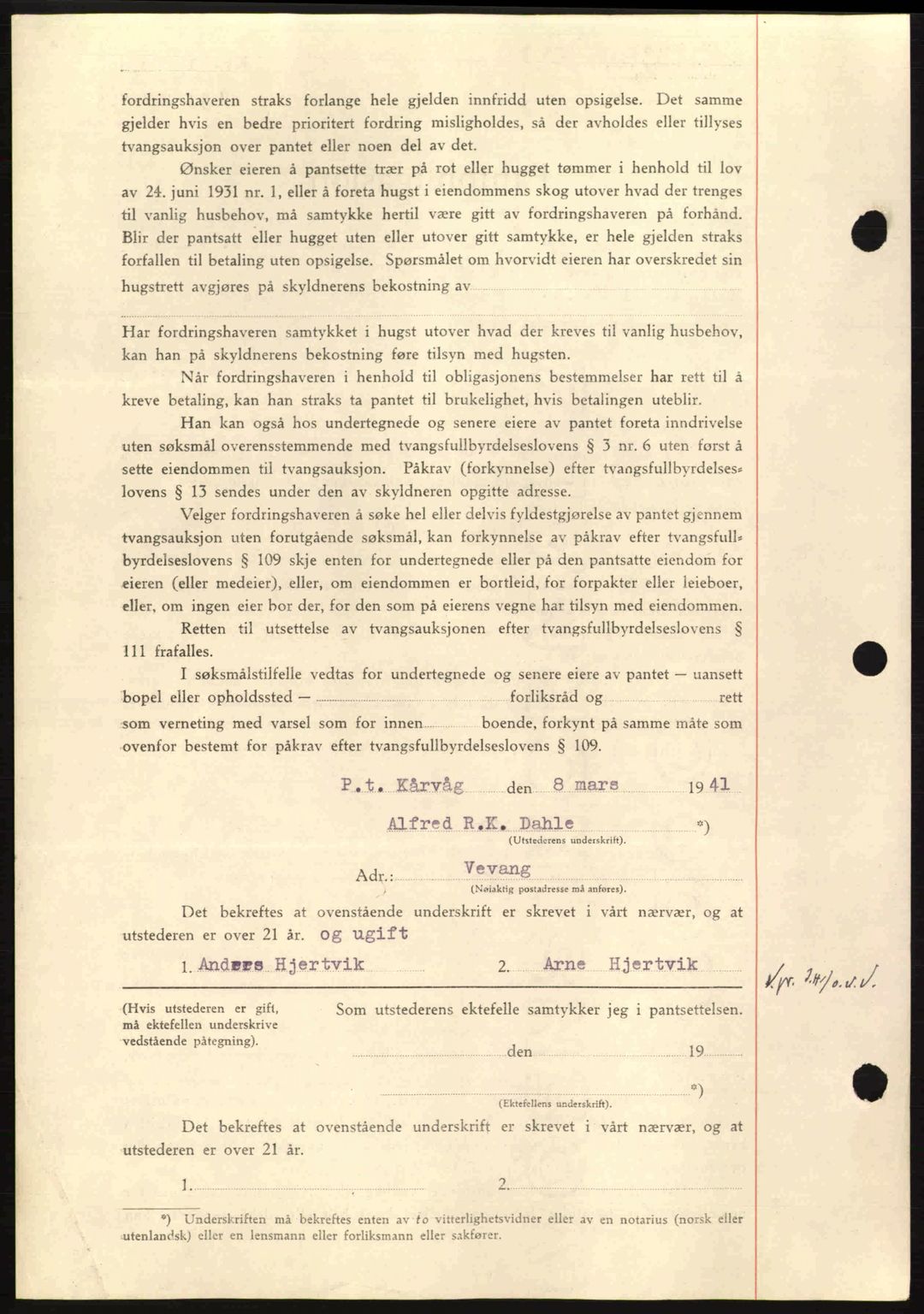 Nordmøre sorenskriveri, AV/SAT-A-4132/1/2/2Ca: Mortgage book no. B87, 1940-1941, Diary no: : 434/1941