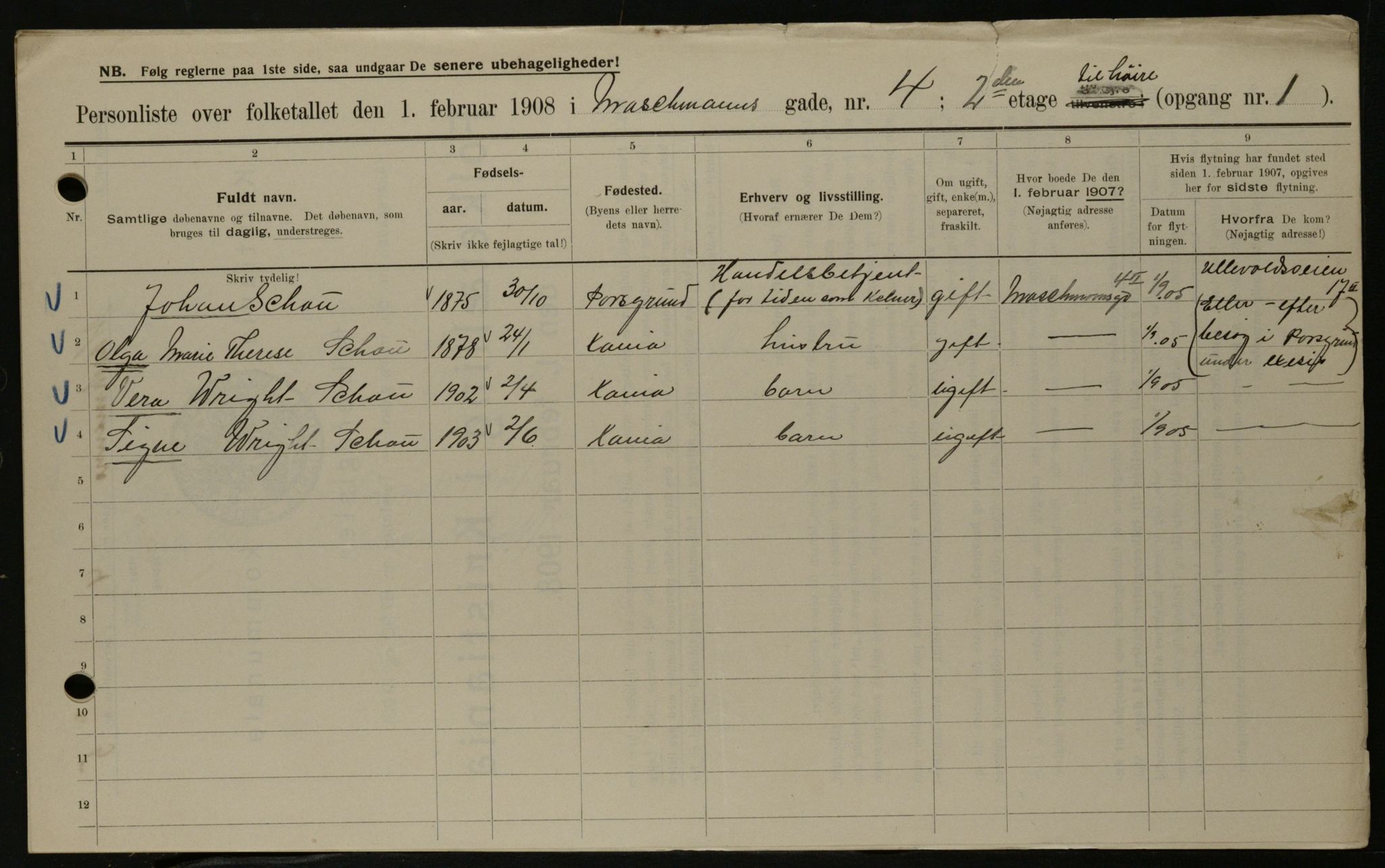 OBA, Municipal Census 1908 for Kristiania, 1908, p. 58089