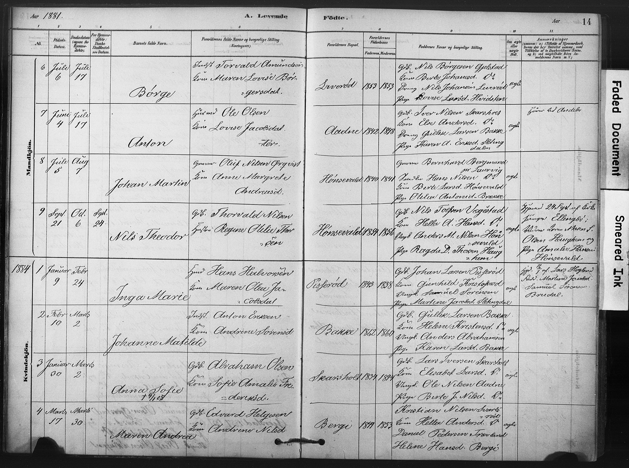 Andebu kirkebøker, AV/SAKO-A-336/F/Fa/L0008: Parish register (official) no. 8, 1878-1902, p. 14