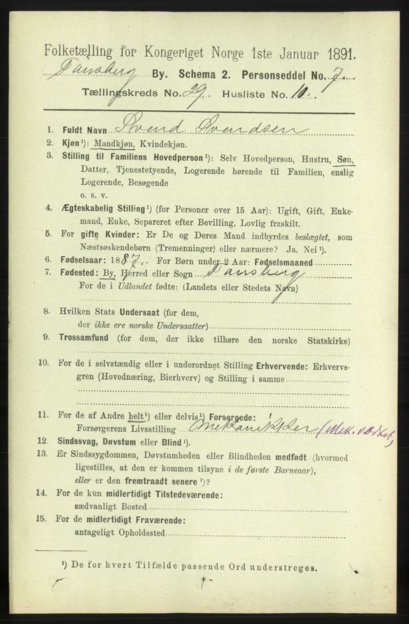 RA, 1891 census for 0705 Tønsberg, 1891, p. 7203