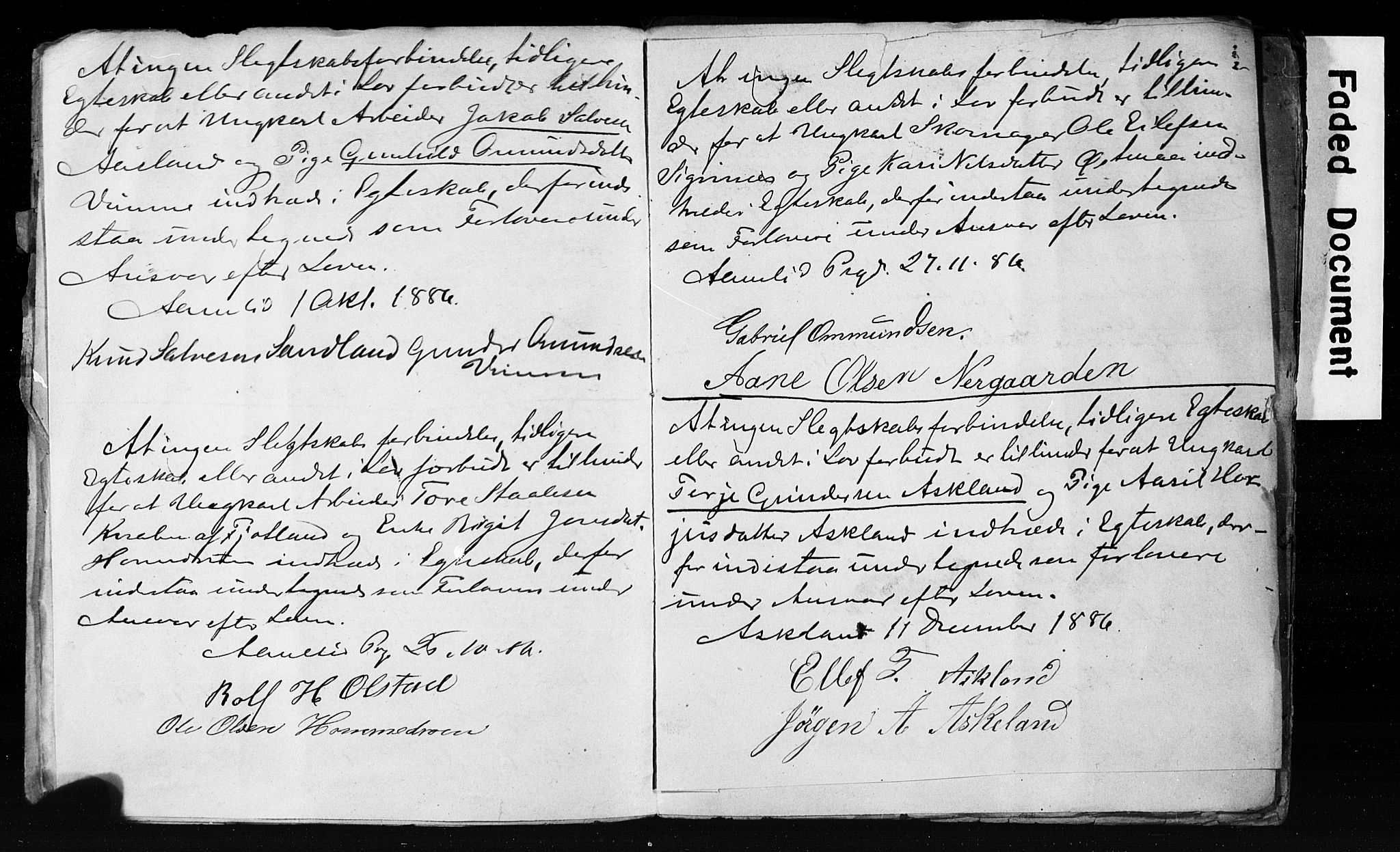 Åmli sokneprestkontor, AV/SAK-1111-0050/F/Fe/L0003: Best man's statements no. A VI 20, 1885-1905