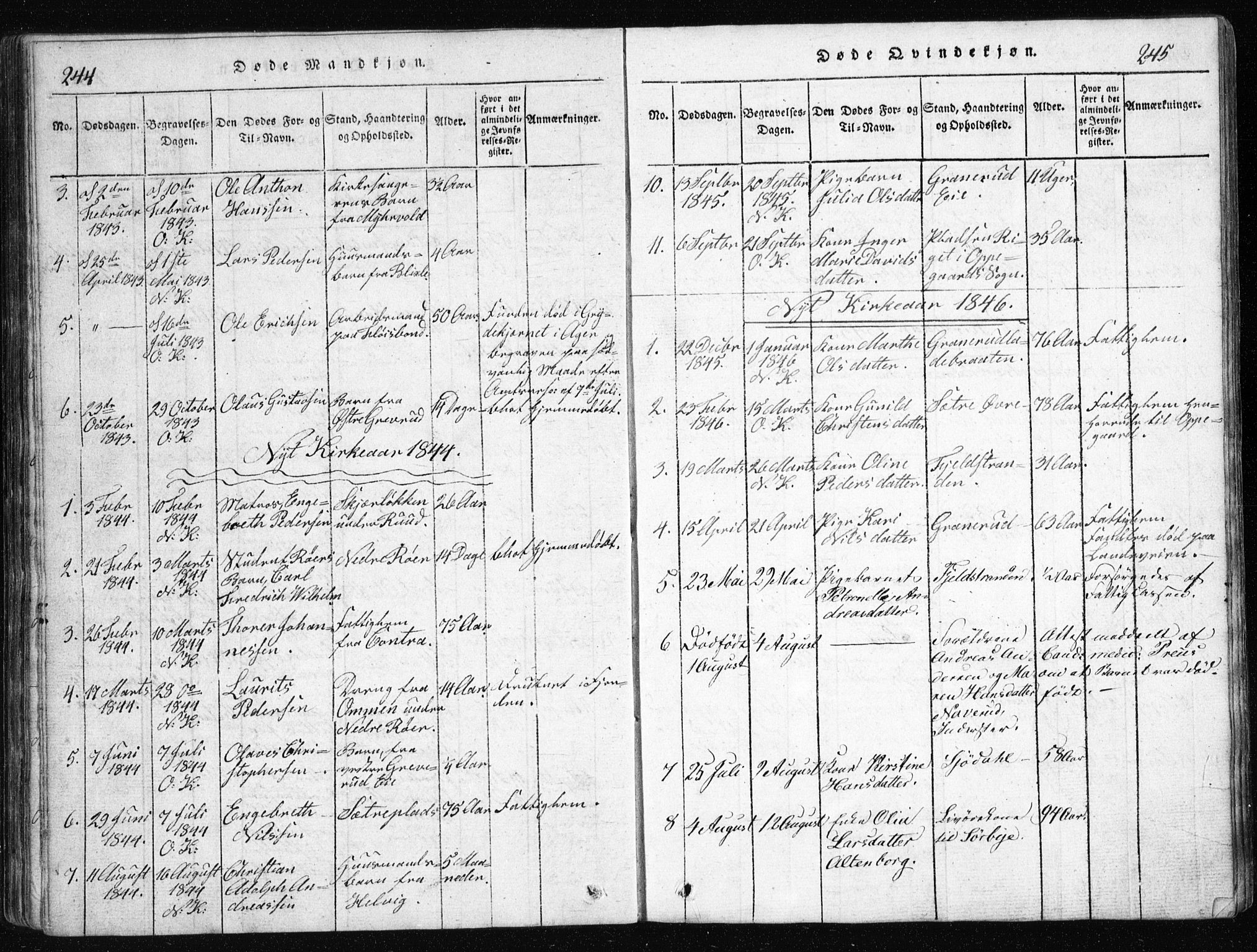 Nesodden prestekontor Kirkebøker, AV/SAO-A-10013/G/Ga/L0001: Parish register (copy) no. I 1, 1814-1847, p. 244-245