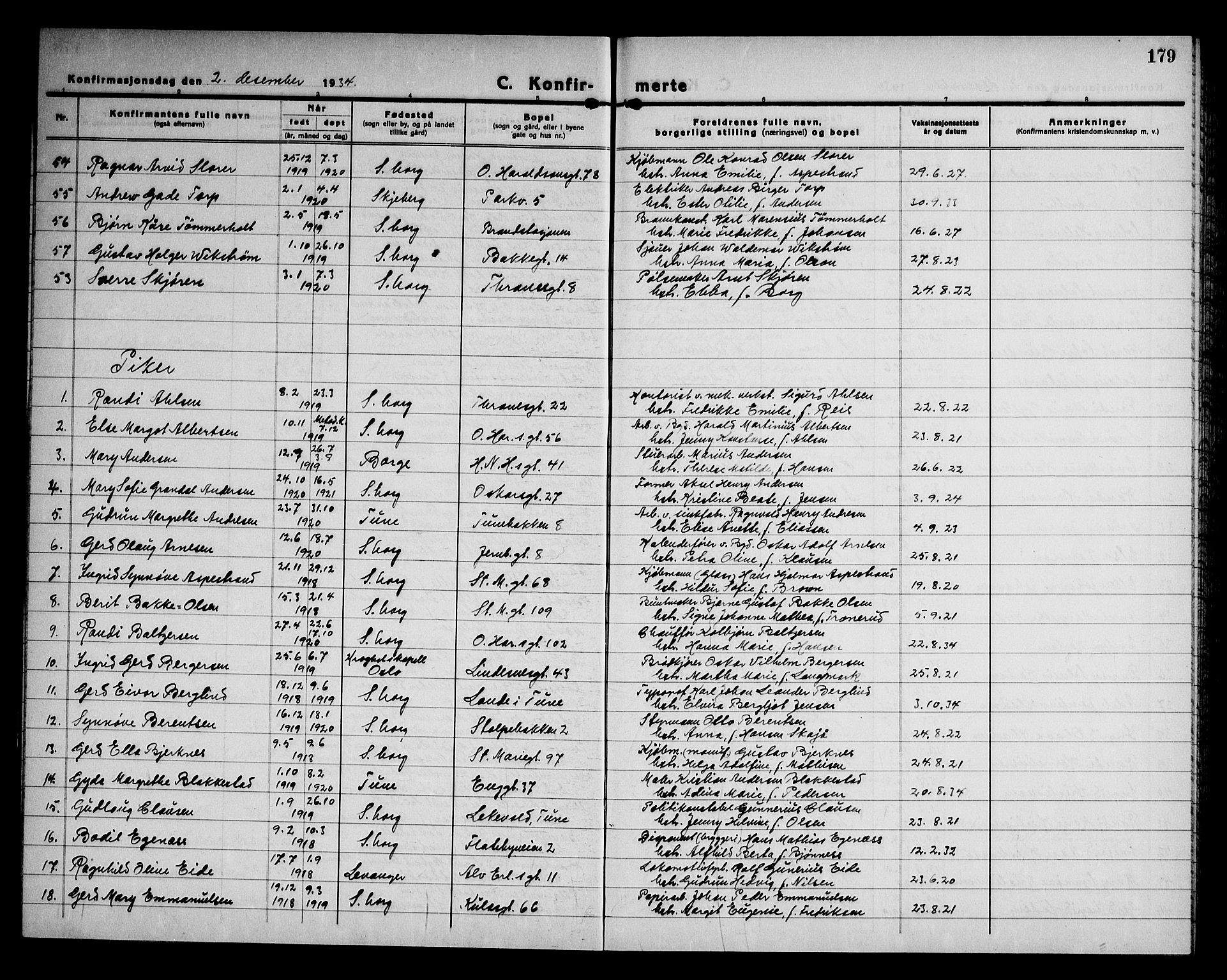 Sarpsborg prestekontor Kirkebøker, AV/SAO-A-2006/G/Ga/L0005: Parish register (copy) no. 5, 1932-1950, p. 179