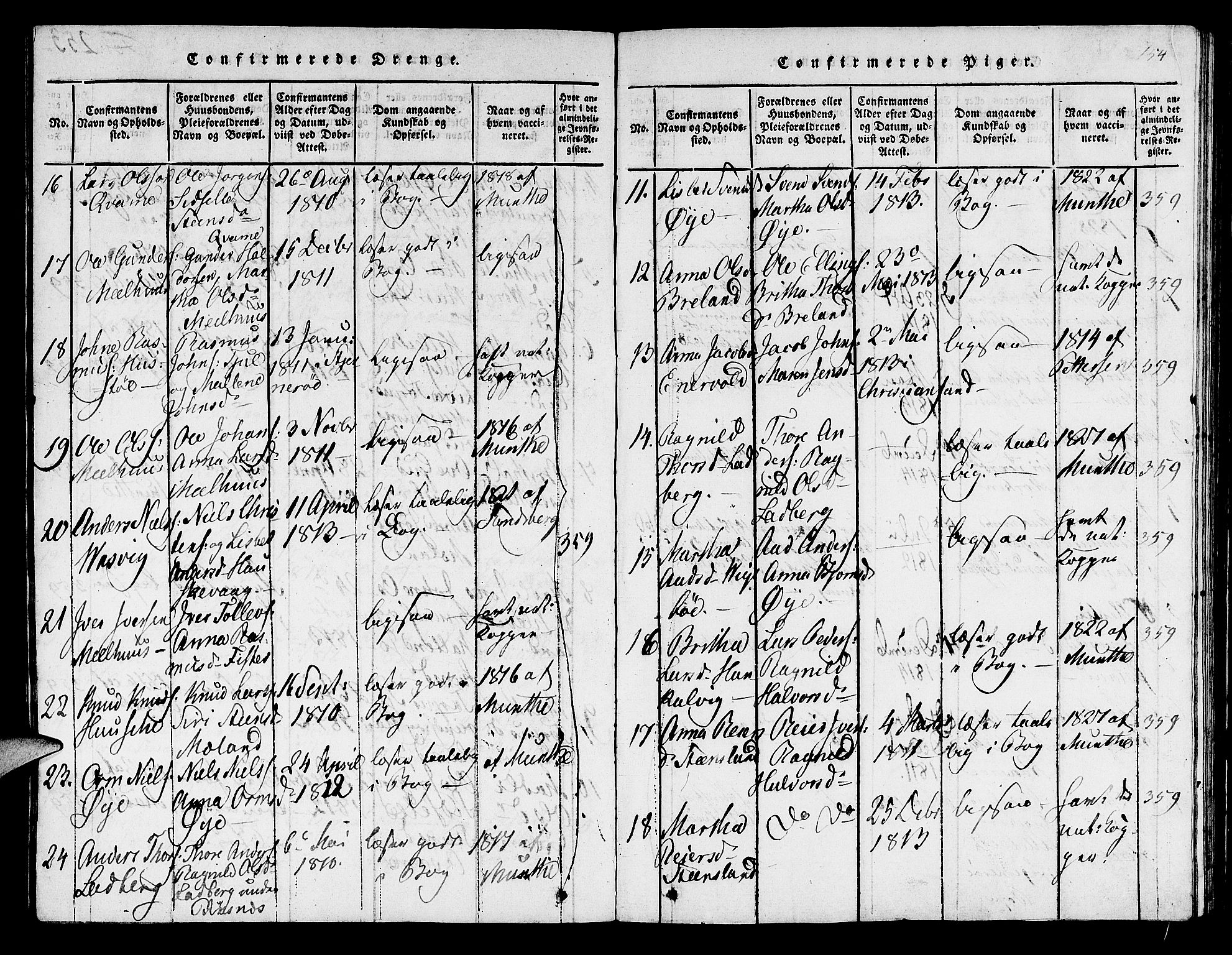 Hjelmeland sokneprestkontor, AV/SAST-A-101843/01/V/L0001: Parish register (copy) no. B 1, 1816-1841, p. 254