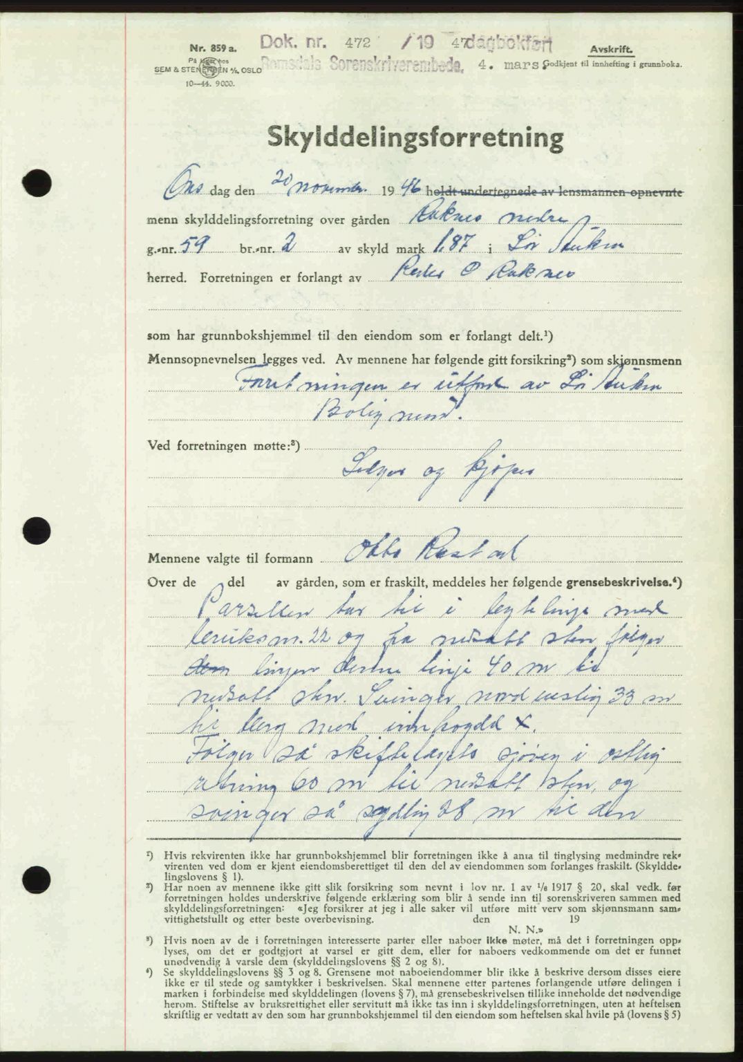 Romsdal sorenskriveri, AV/SAT-A-4149/1/2/2C: Mortgage book no. A22, 1947-1947, Diary no: : 472/1947