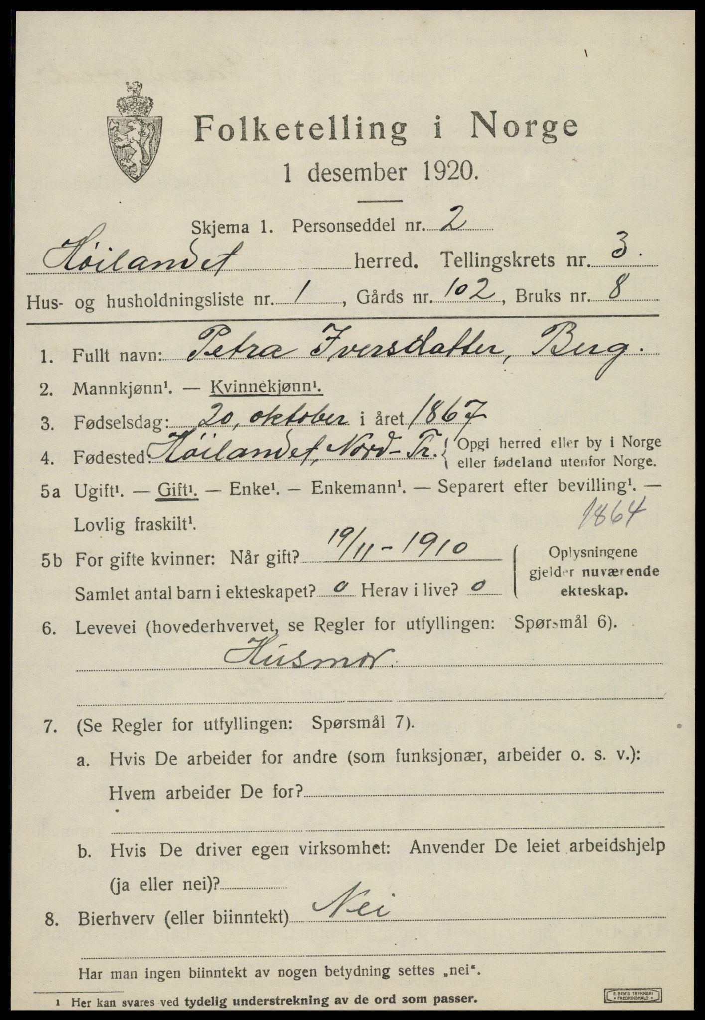 SAT, 1920 census for Høylandet, 1920, p. 1600