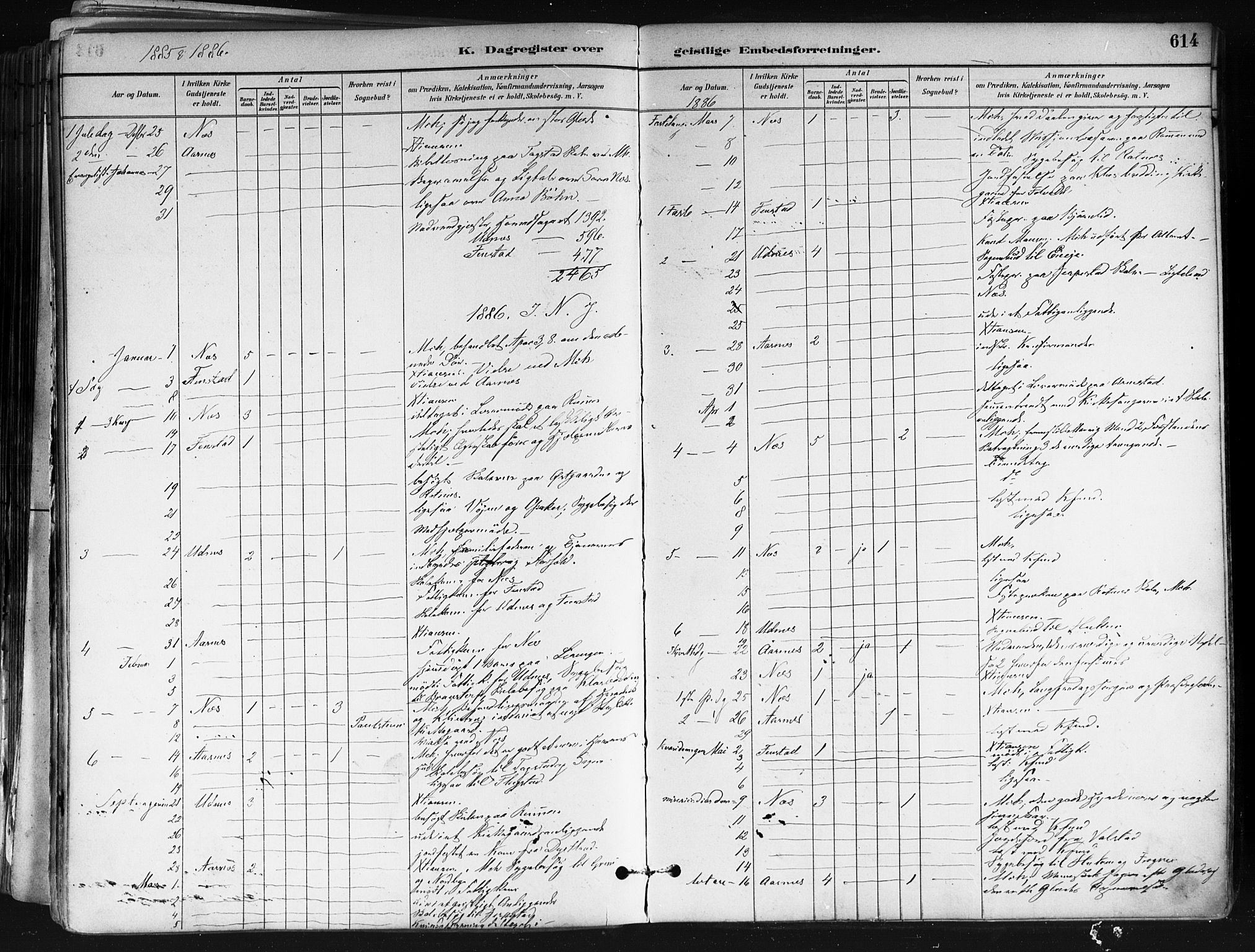Nes prestekontor Kirkebøker, SAO/A-10410/F/Fa/L0010: Parish register (official) no. I 10, 1883-1898, p. 614