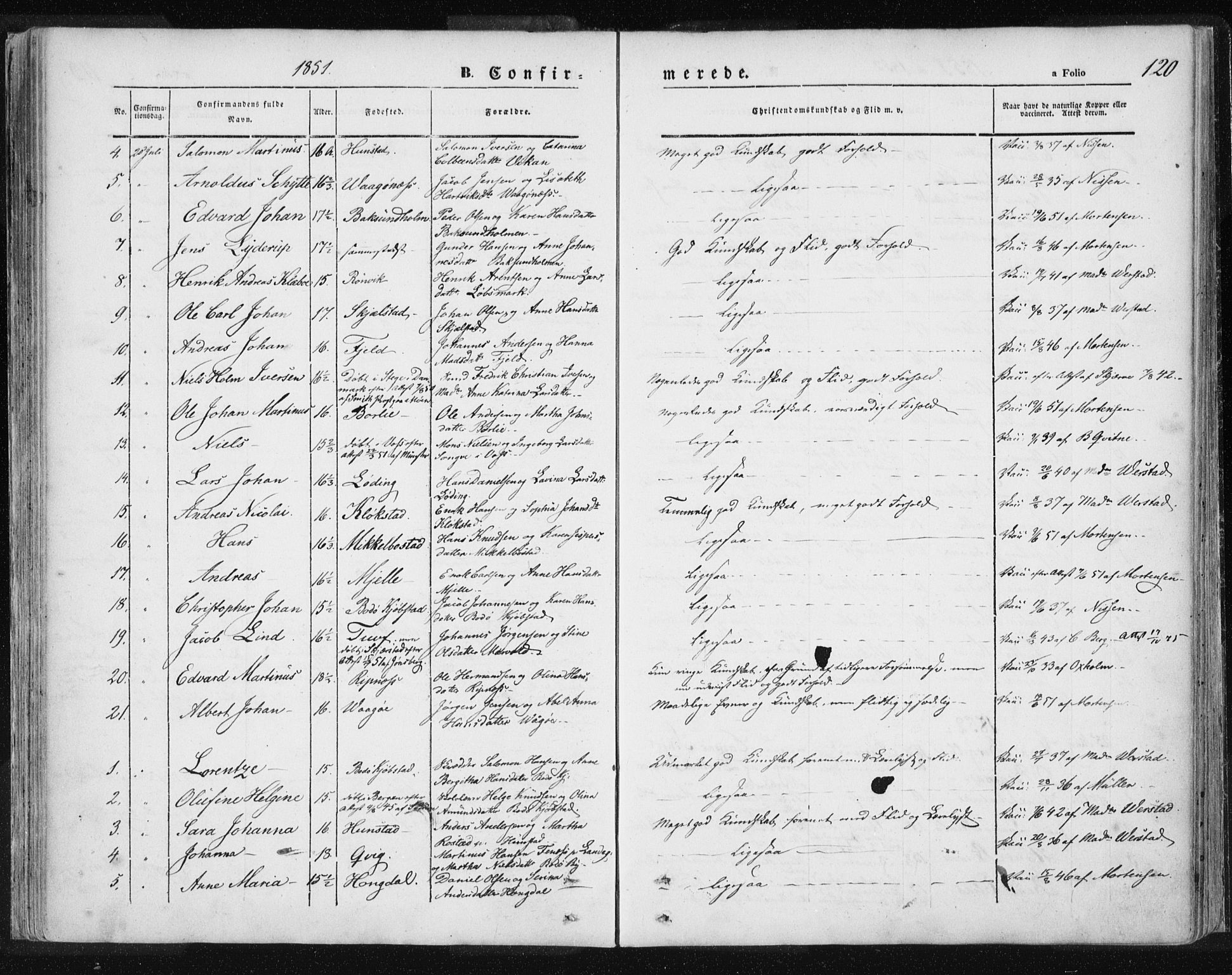 Ministerialprotokoller, klokkerbøker og fødselsregistre - Nordland, SAT/A-1459/801/L0007: Parish register (official) no. 801A07, 1845-1863, p. 120