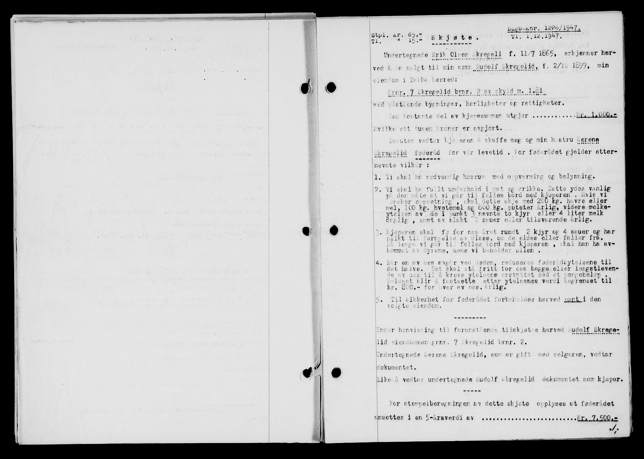 Flekkefjord sorenskriveri, AV/SAK-1221-0001/G/Gb/Gba/L0063: Mortgage book no. A-11, 1947-1948, Diary no: : 1226/1947