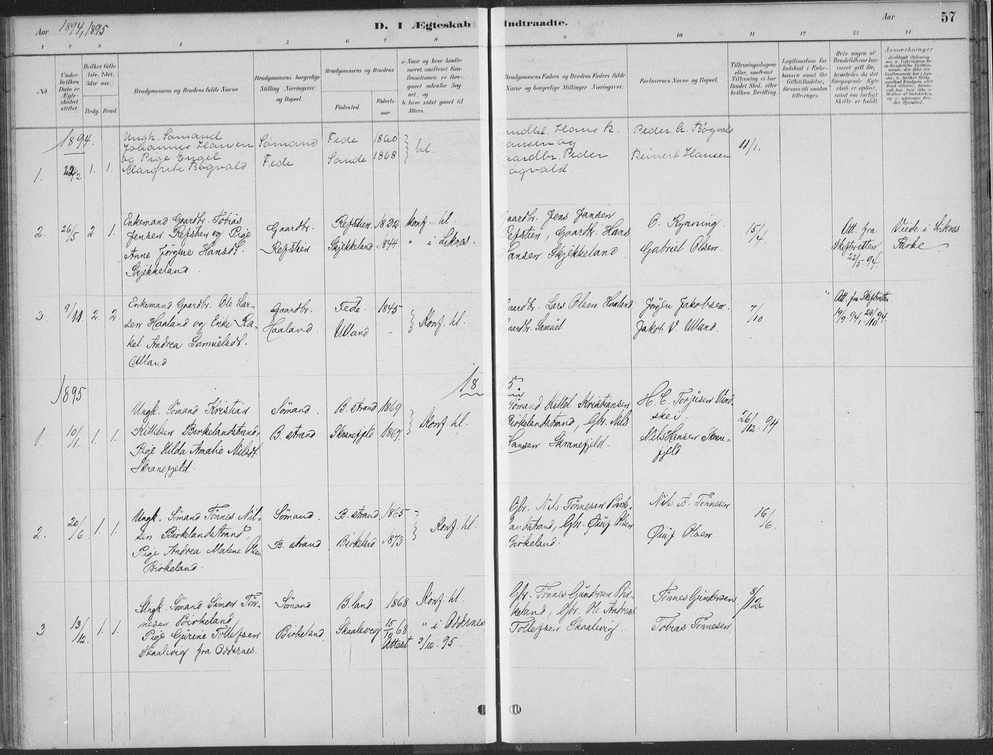 Kvinesdal sokneprestkontor, SAK/1111-0026/F/Fa/Faa/L0004: Parish register (official) no. A 4, 1882-1897, p. 57