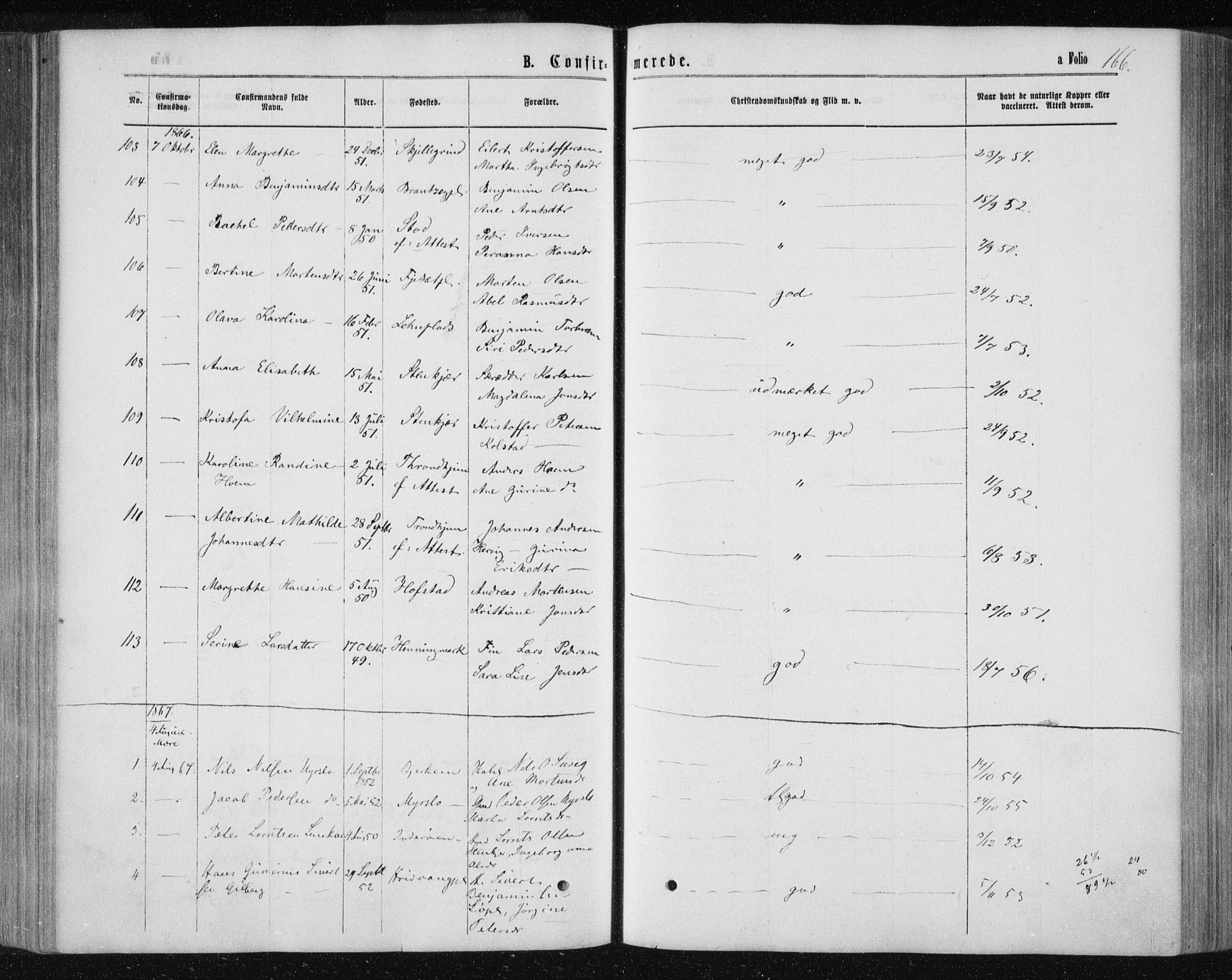 Ministerialprotokoller, klokkerbøker og fødselsregistre - Nord-Trøndelag, AV/SAT-A-1458/735/L0345: Parish register (official) no. 735A08 /1, 1863-1872, p. 166