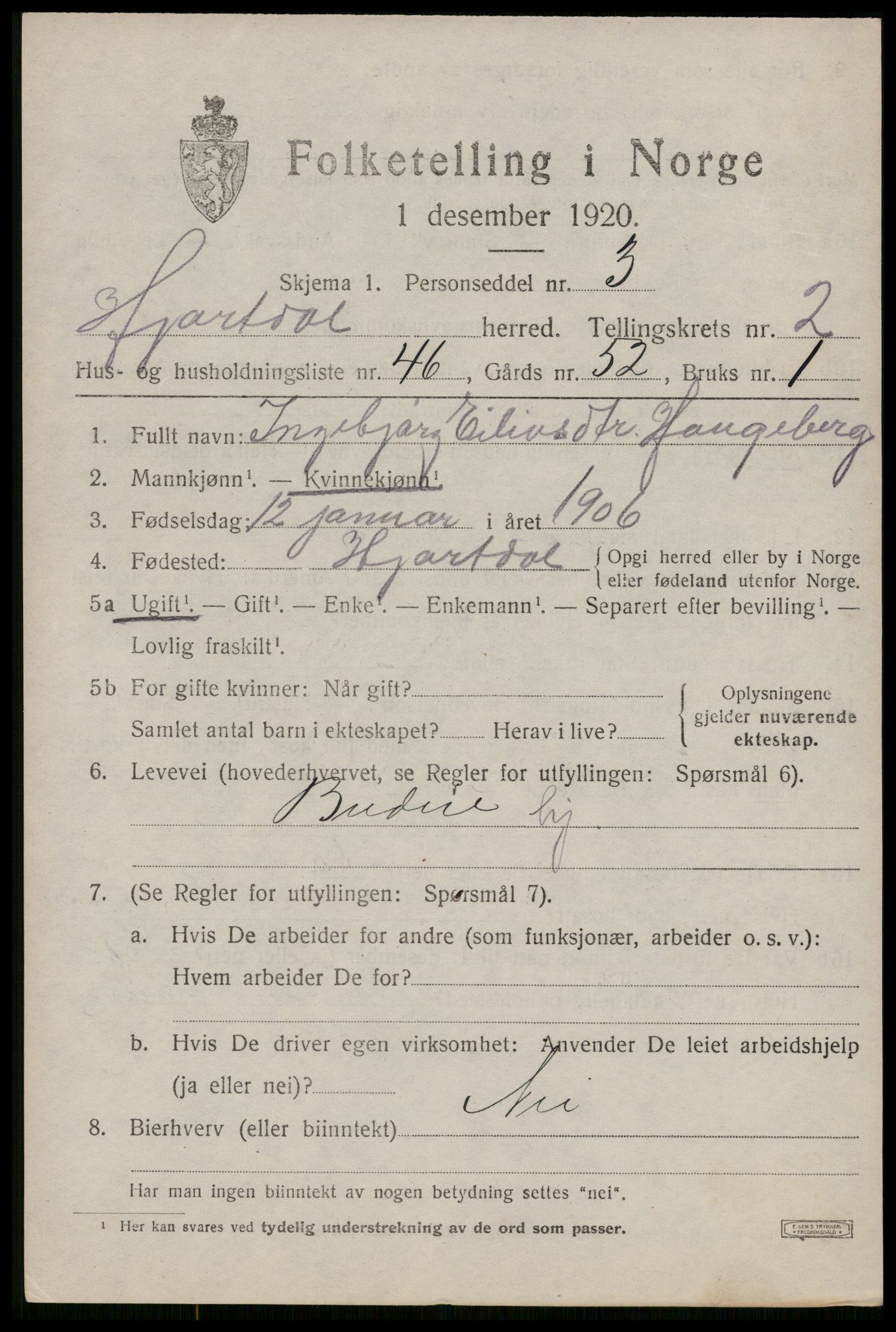 SAKO, 1920 census for Hjartdal, 1920, p. 2304
